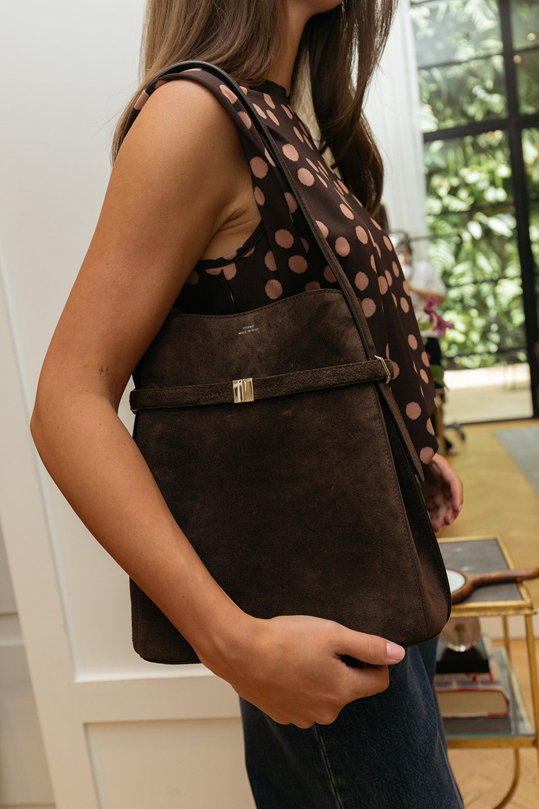 TOTEME | BELTED SUEDE BUCKET BAG