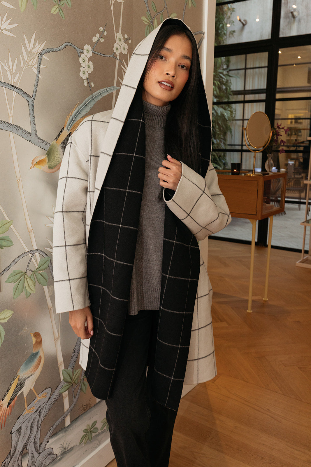 TOTEME | WINDOWPANE HOODIE COAT | WOMEN'S LUXURY DESIGNER CLOTHING, SHOES, HANDBAGS & JEWELRY | CAPITOL CHARLOTTE, NC & BRENTWOOD, CA