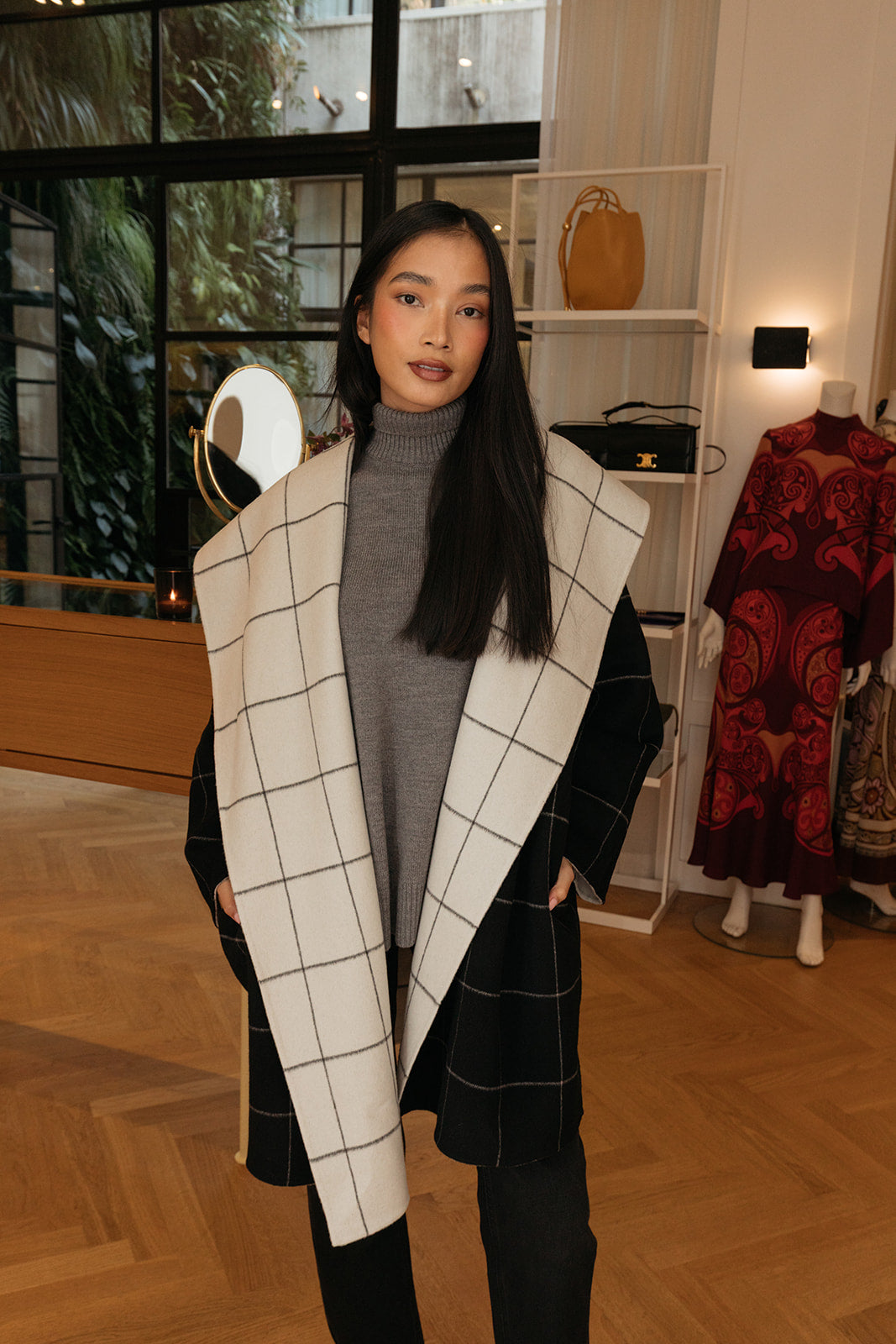 TOTEME | WINDOWPANE HOODIE COAT | WOMEN'S LUXURY DESIGNER CLOTHING, SHOES, HANDBAGS & JEWELRY | CAPITOL CHARLOTTE, NC & BRENTWOOD, CA