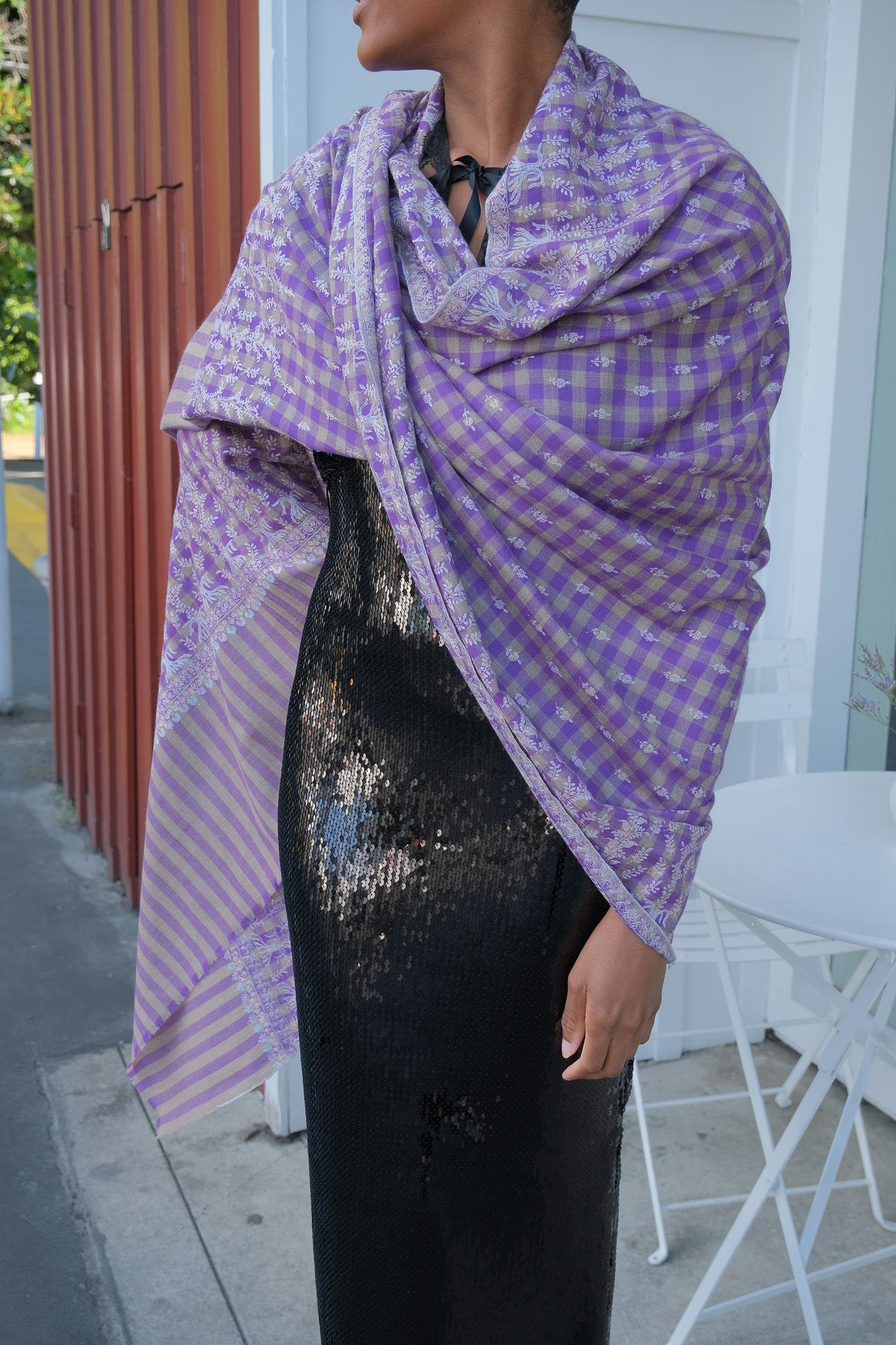 YASER | PLAID INTRICATE VINE SHAWL