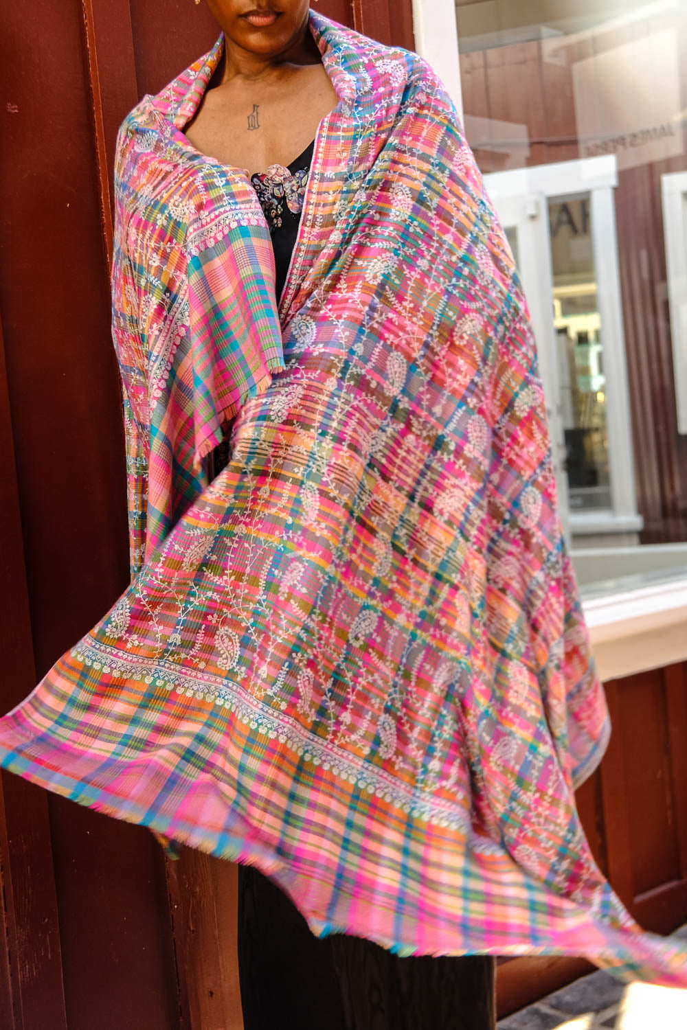 YASER | BRIGHT PLAID PAISLEY EMB SHAWL | WOMEN'S LUXURY DESIGNER CLOTHING, SHOES, HANDBAGS & JEWELRY | CAPITOL CHARLOTTE, NC & BRENTWOOD, CA