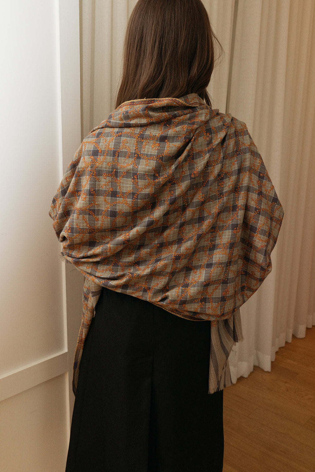 YASER | CHECK SWIRL EMB SHAWL | WOMEN'S LUXURY DESIGNER CLOTHING, SHOES, HANDBAGS & JEWELRY | CAPITOL CHARLOTTE, NC & BRENTWOOD, CA