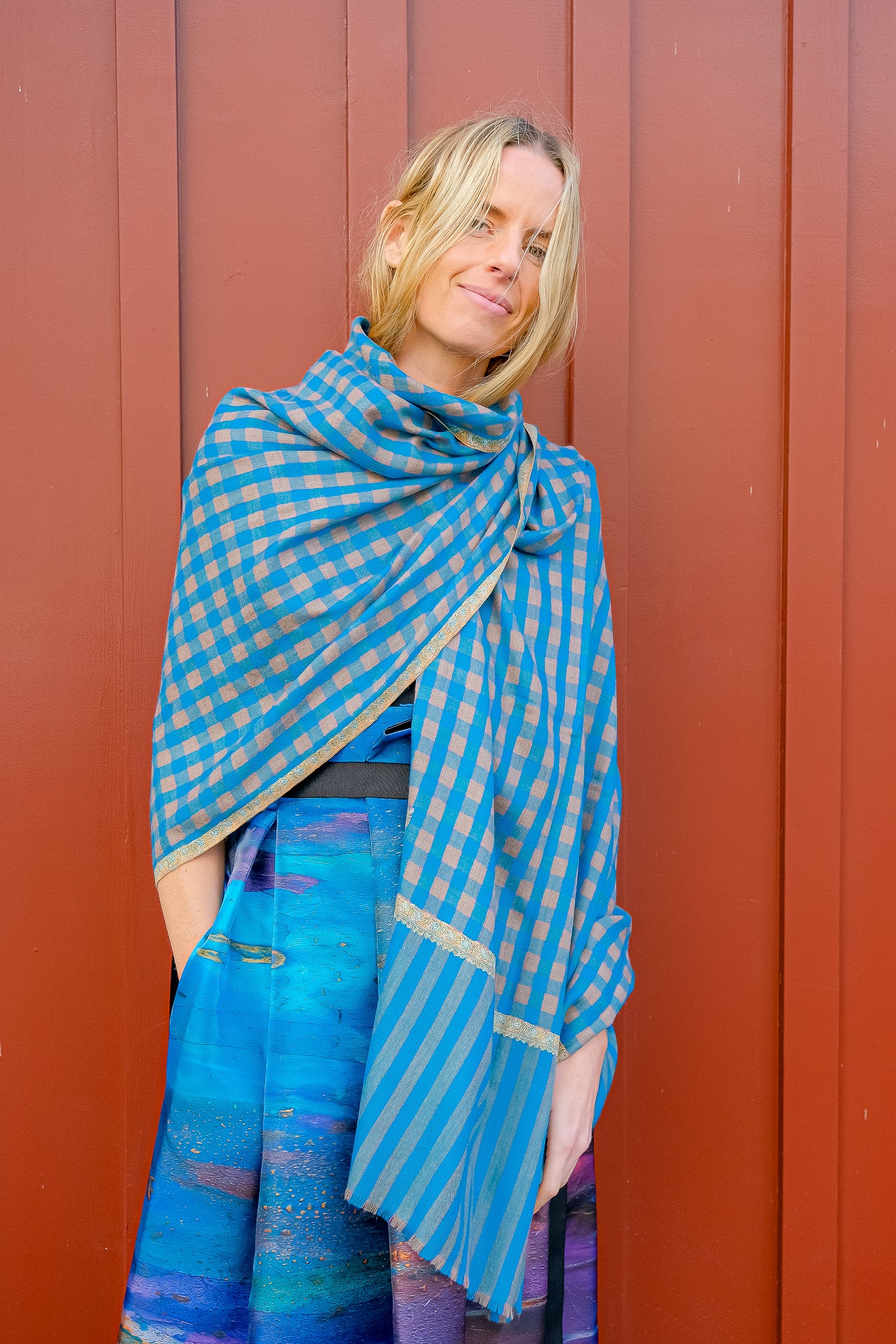 YASER SHAW | PLAID SLIM EDGE SHAWL | WOMEN'S LUXURY DESIGNER CLOTHING, SHOES, HANDBAGS & JEWELRY | CAPITOL CHARLOTTE, NC & BRENTWOOD, CA