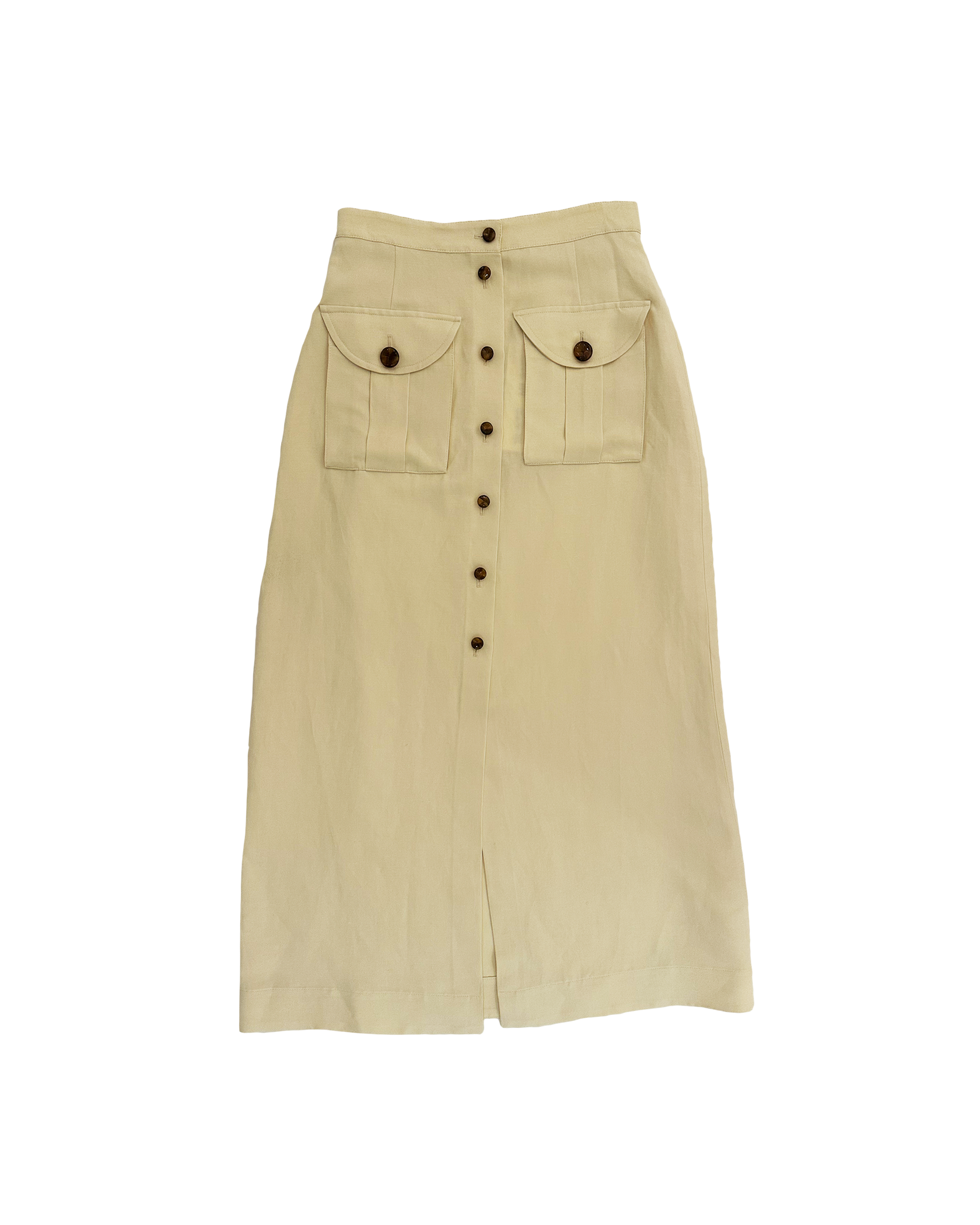 BLAZE MILANO | HIGH WAISTED LINEN BUTTON FRONT MIDI SKIRT