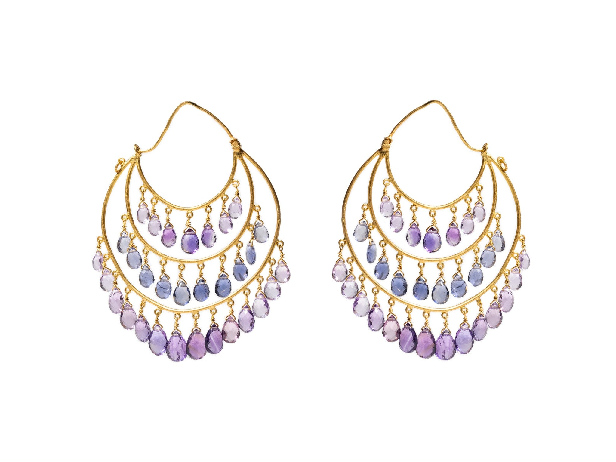 AMETHYST & IOLITE DROP HOOP EARRINGS