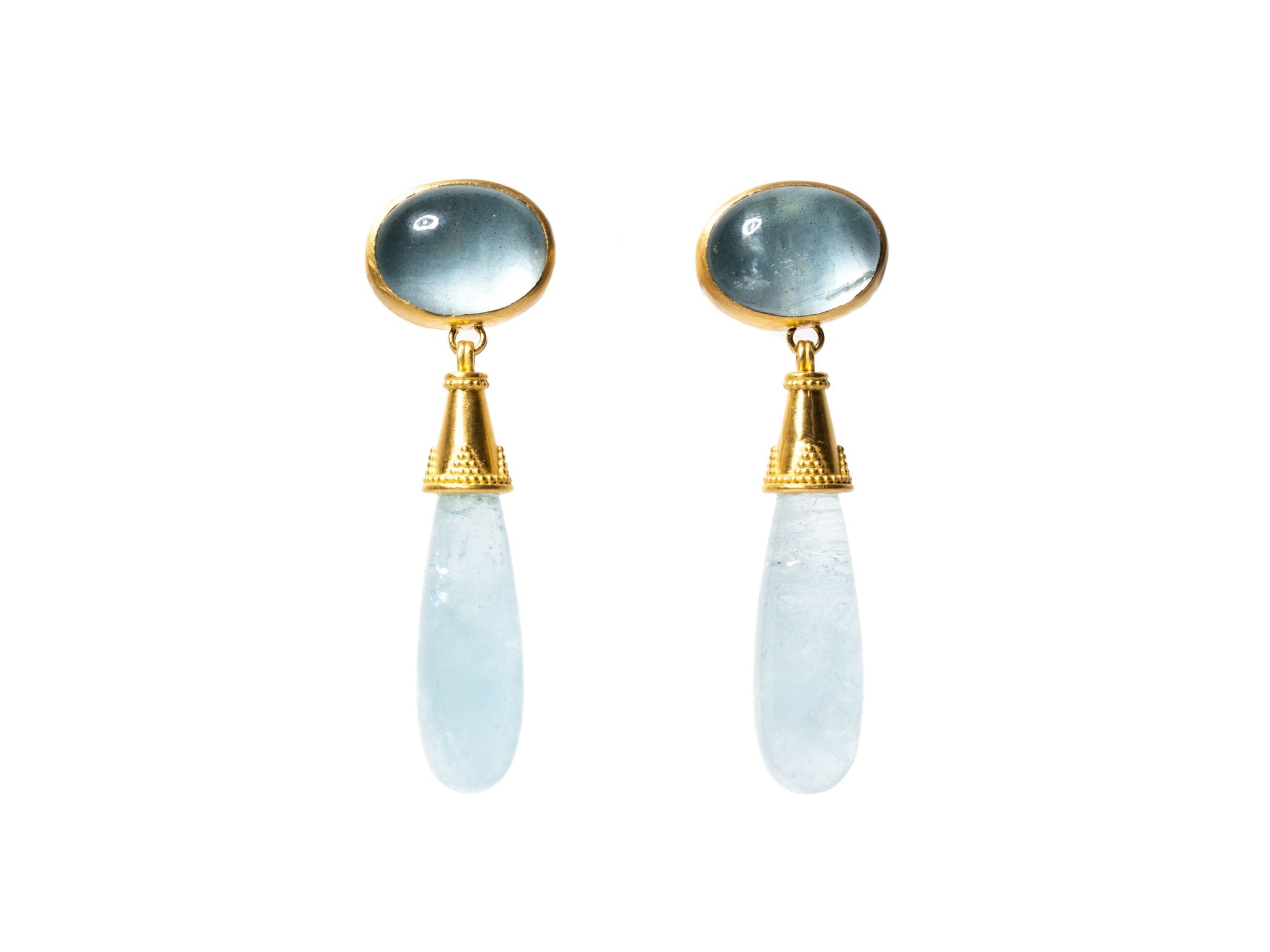 AQUAMARINE GRANULATED AMPHORA EARRINGS