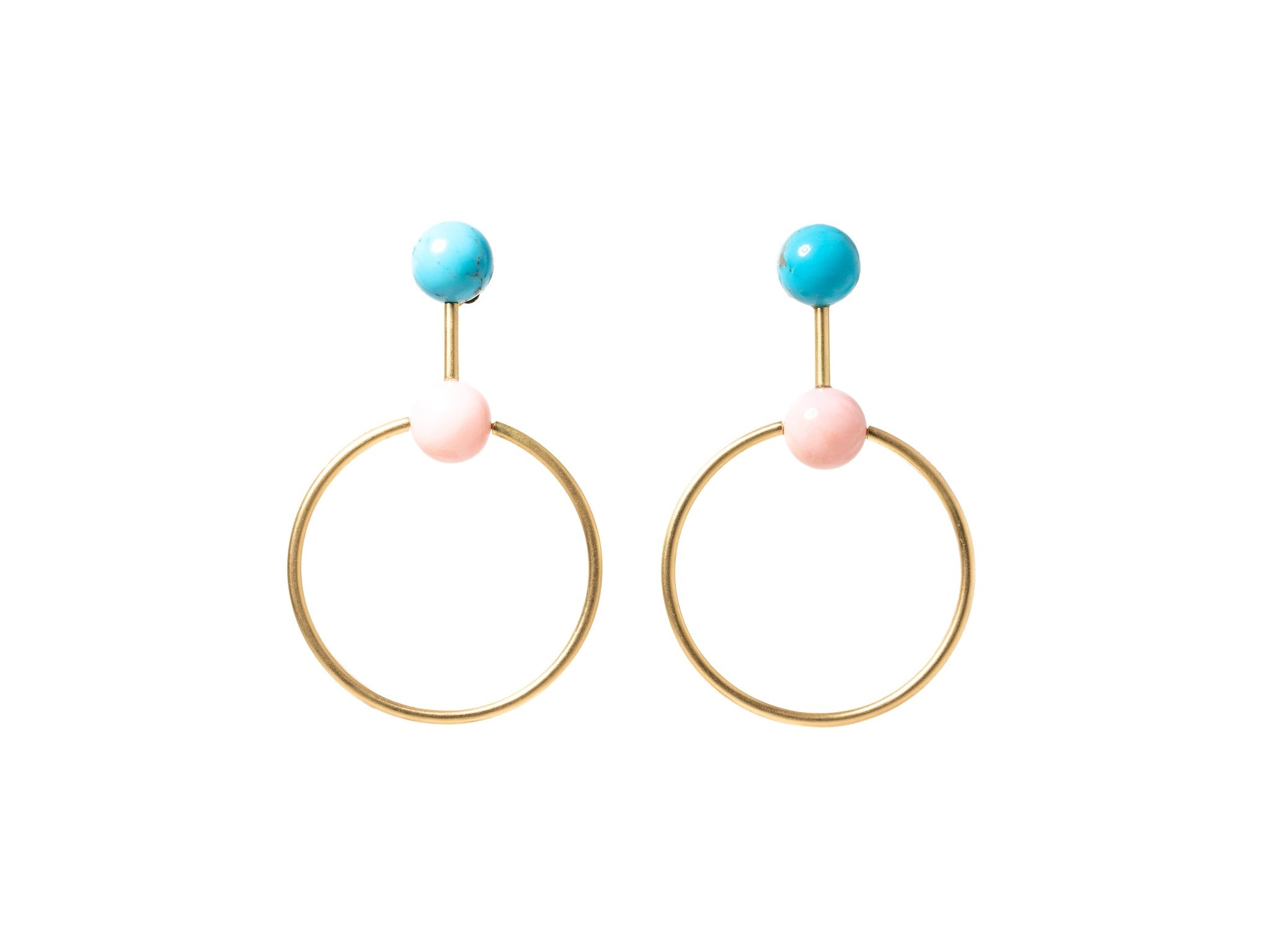 TURQUOISE POST AND PINK OPAL SPHERE GUMBALL EARRINGS