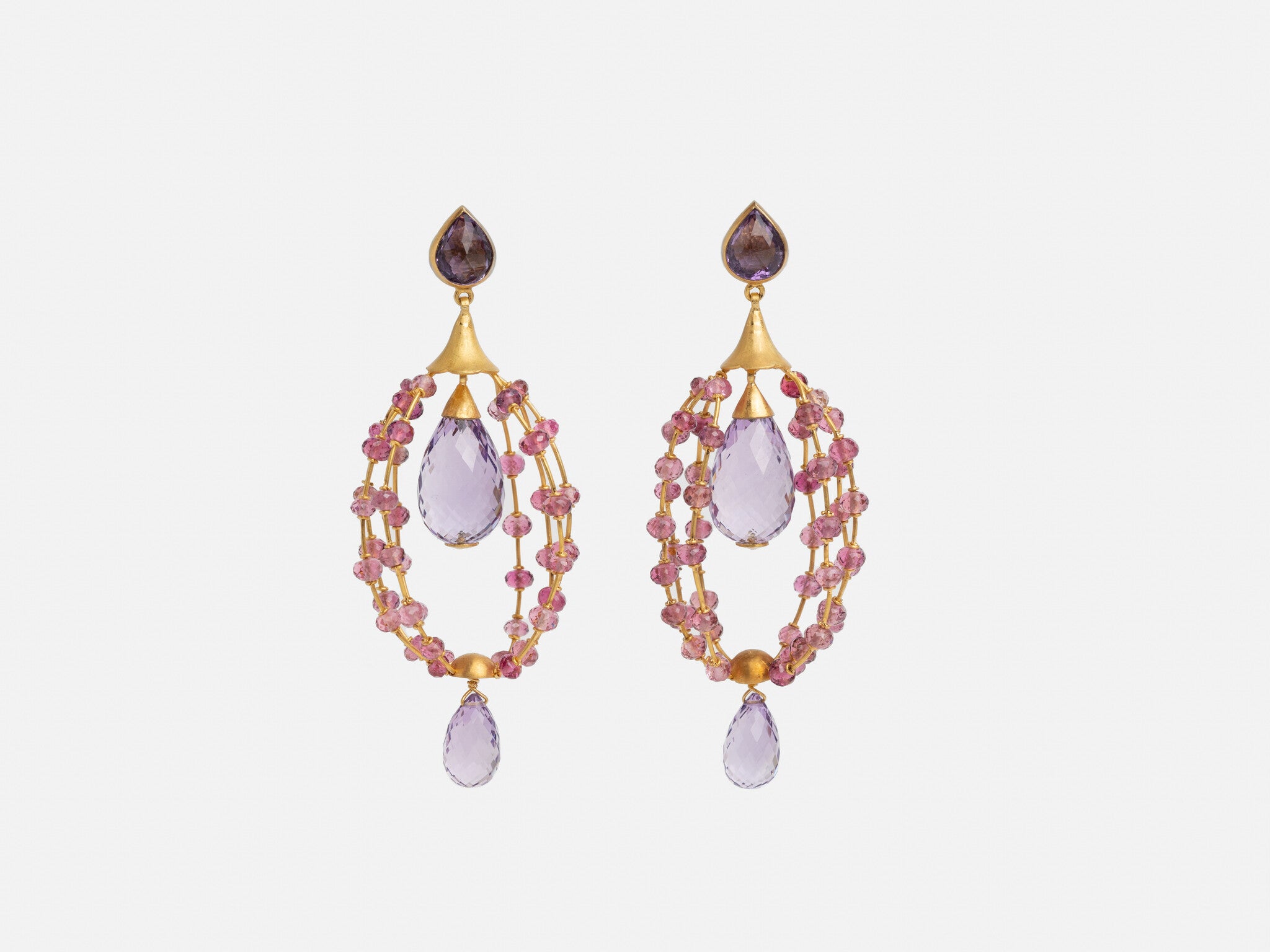 AMETHYST & SPINEL BIRDCAGE EARRINGS