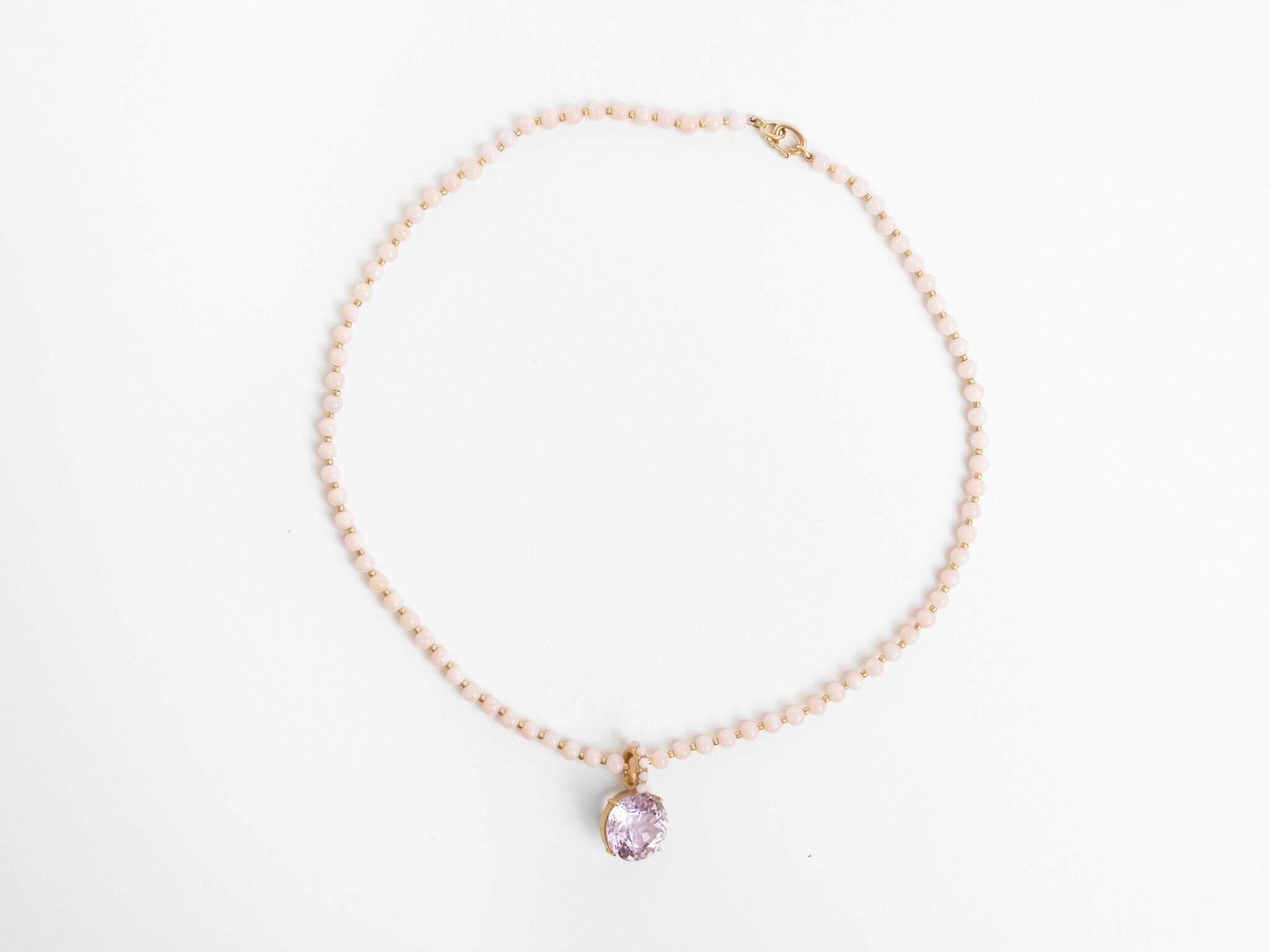 BEADED NECKLACE WITH KUNZITE PENDANT