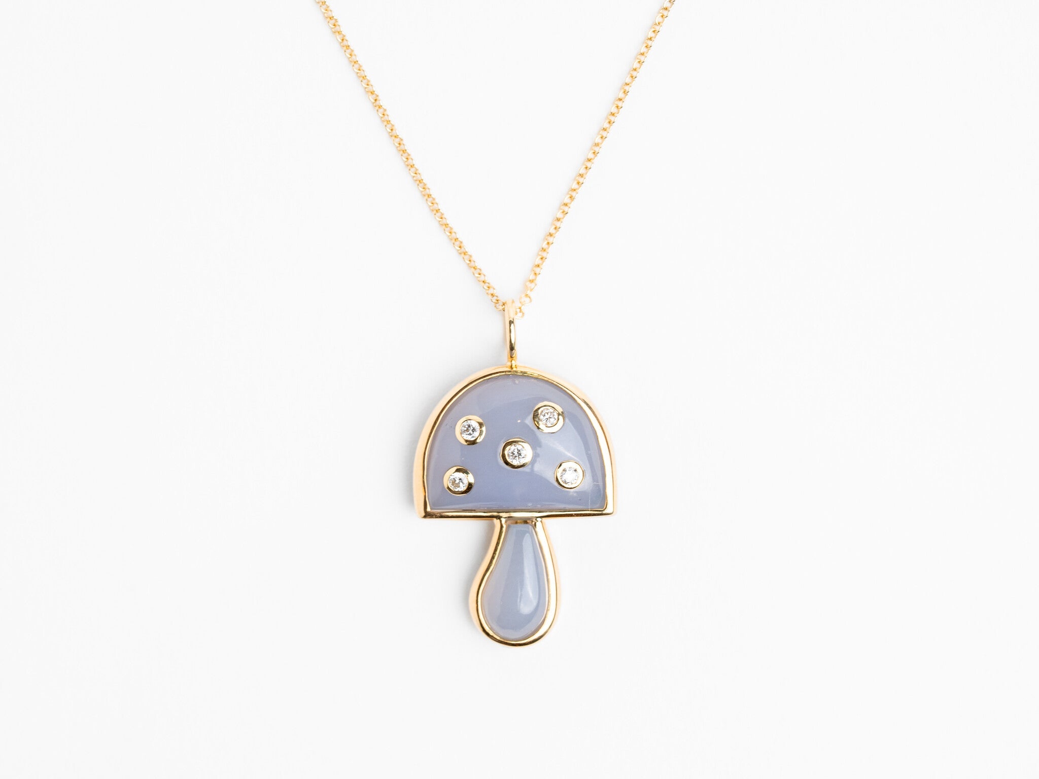 BLUE CHALCEDONY SMALL MAGIC MUSHROOM NECKLACE