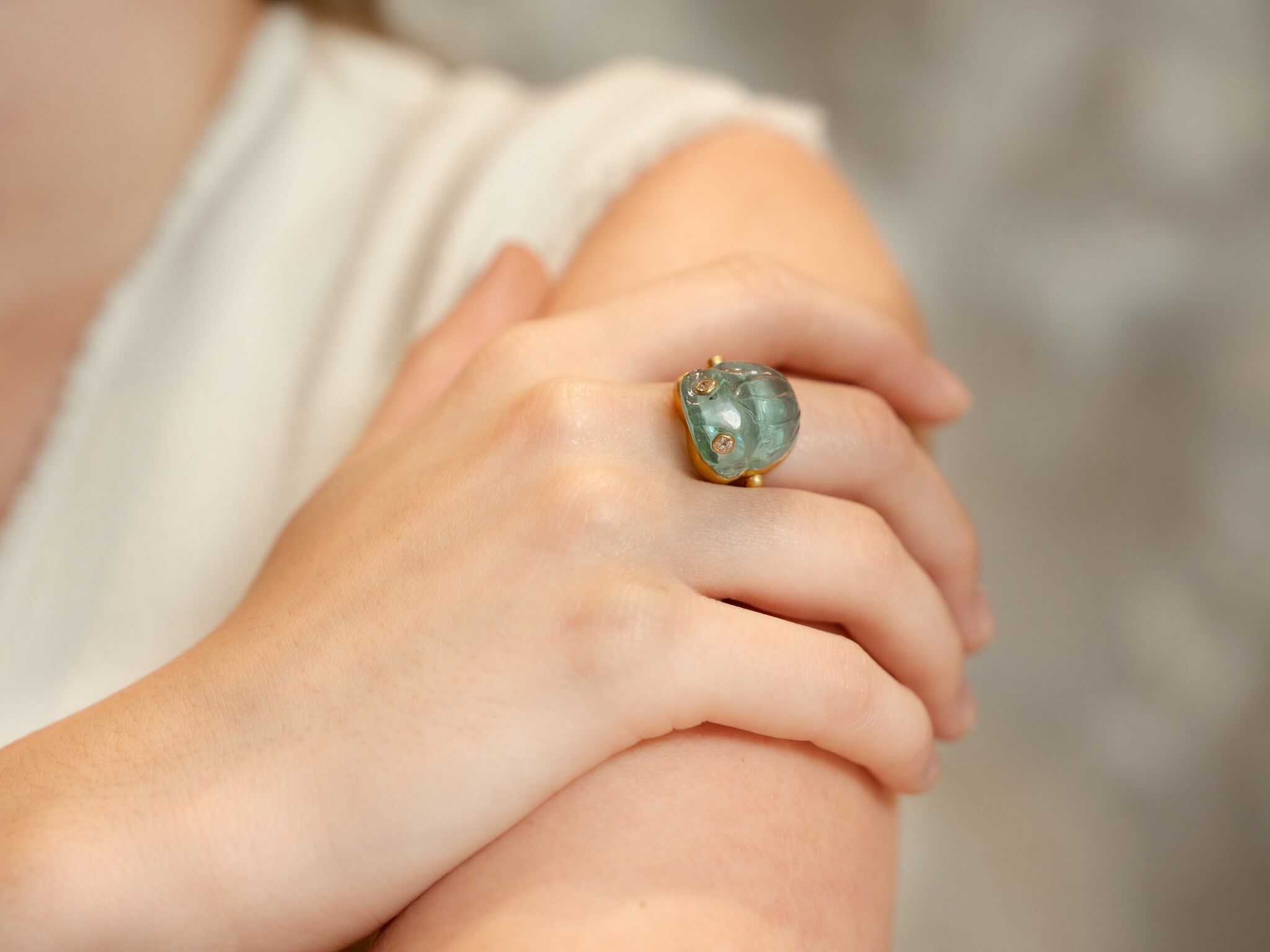 MUNNU THE GEM PALACE  AQUAMARINE  FROG RING