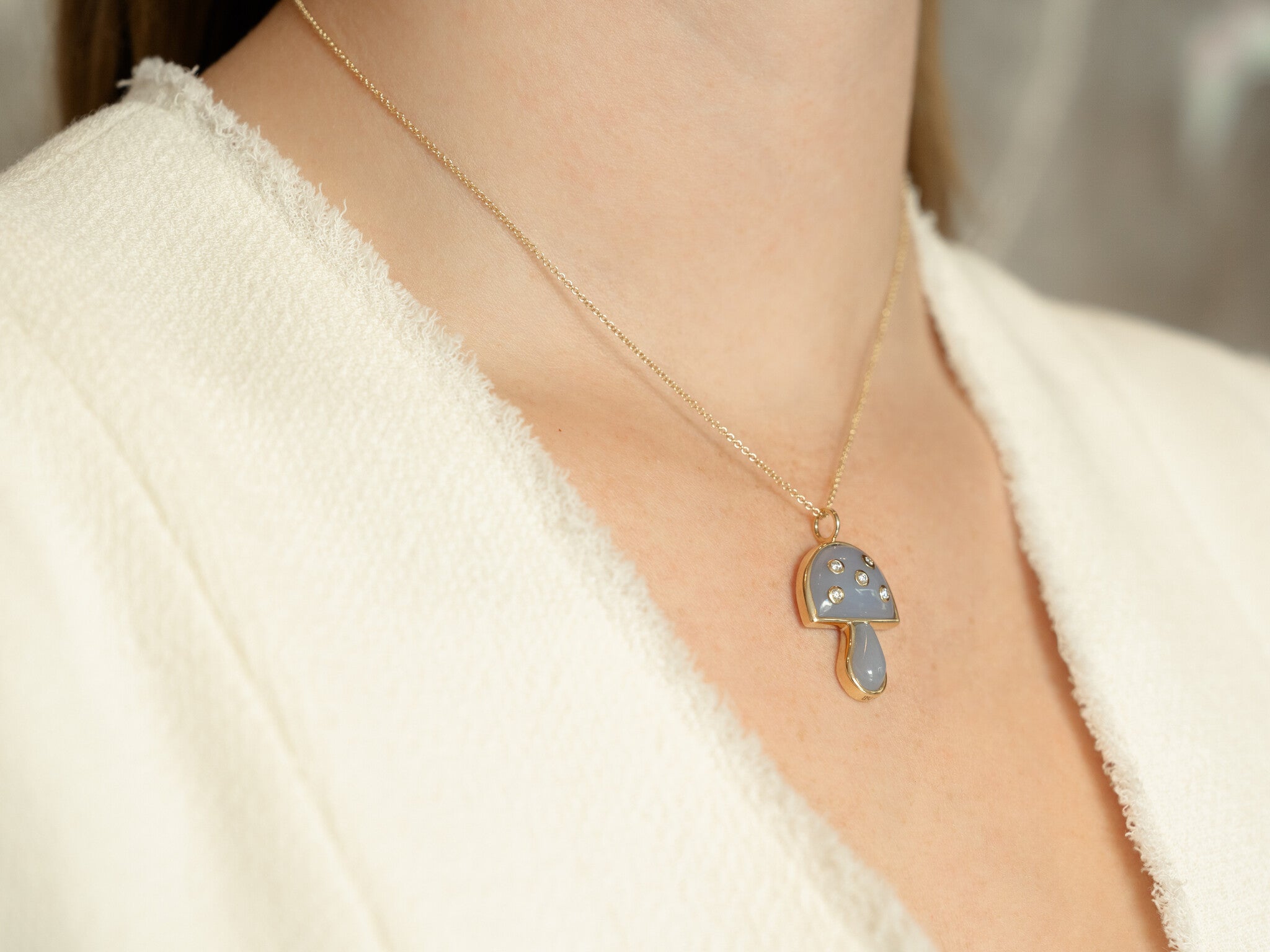 BLUE CHALCEDONY SMALL MAGIC MUSHROOM NECKLACE