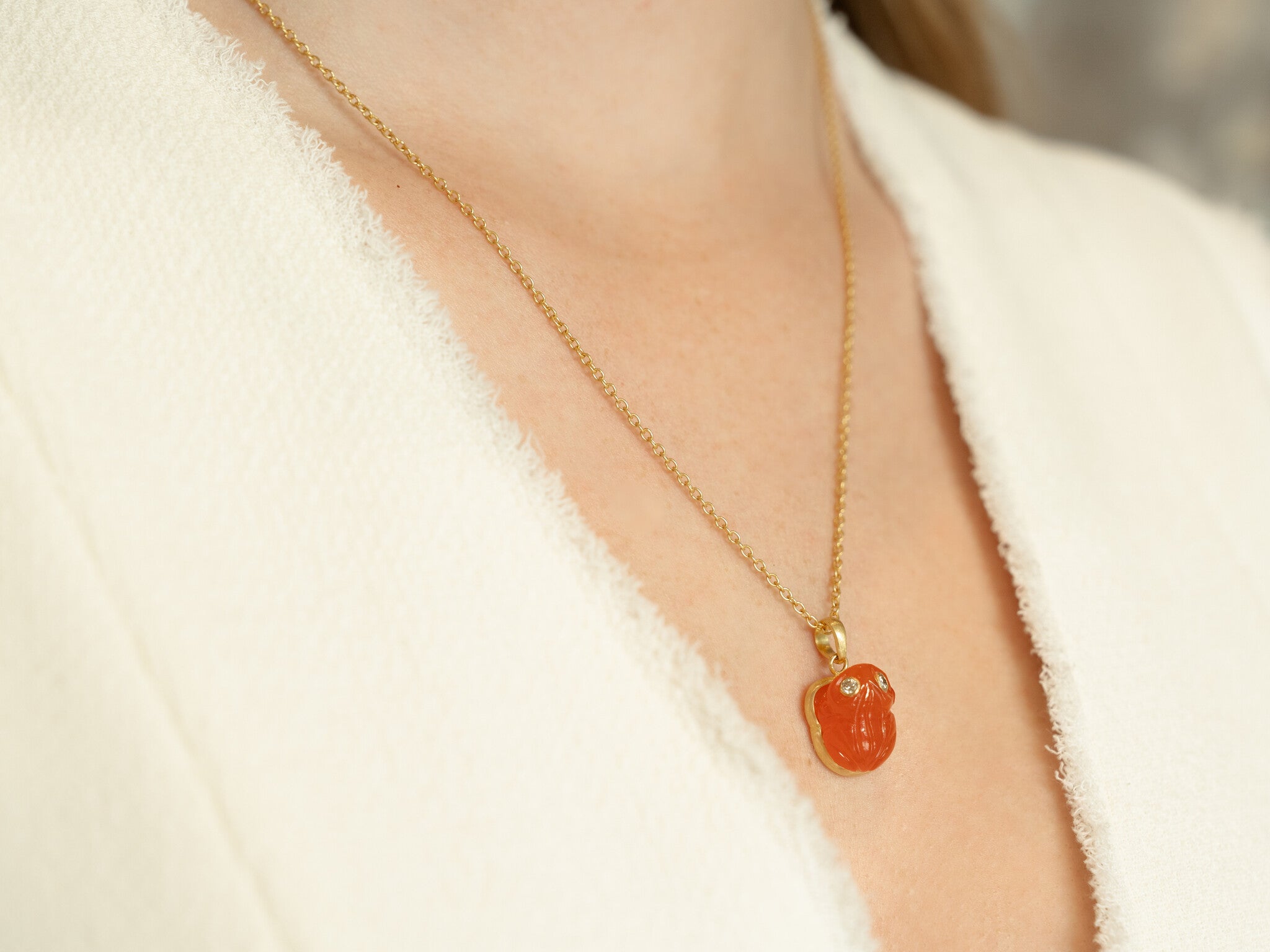 FIRE OPAL FROG PENDANT NECKLACE