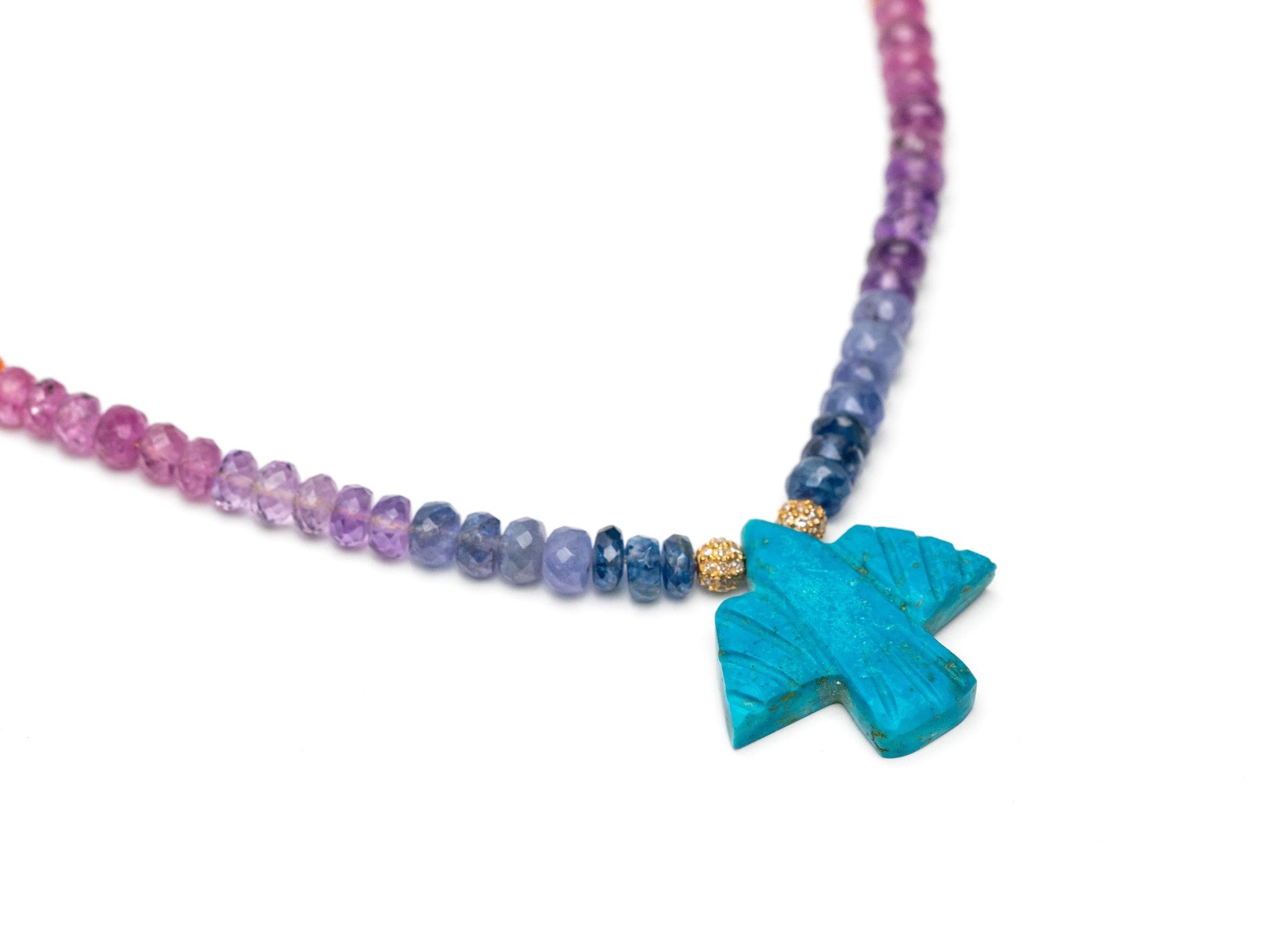 TURQUOISE THUNDERBIRD ON RAINBOW BEADED NECKLACE