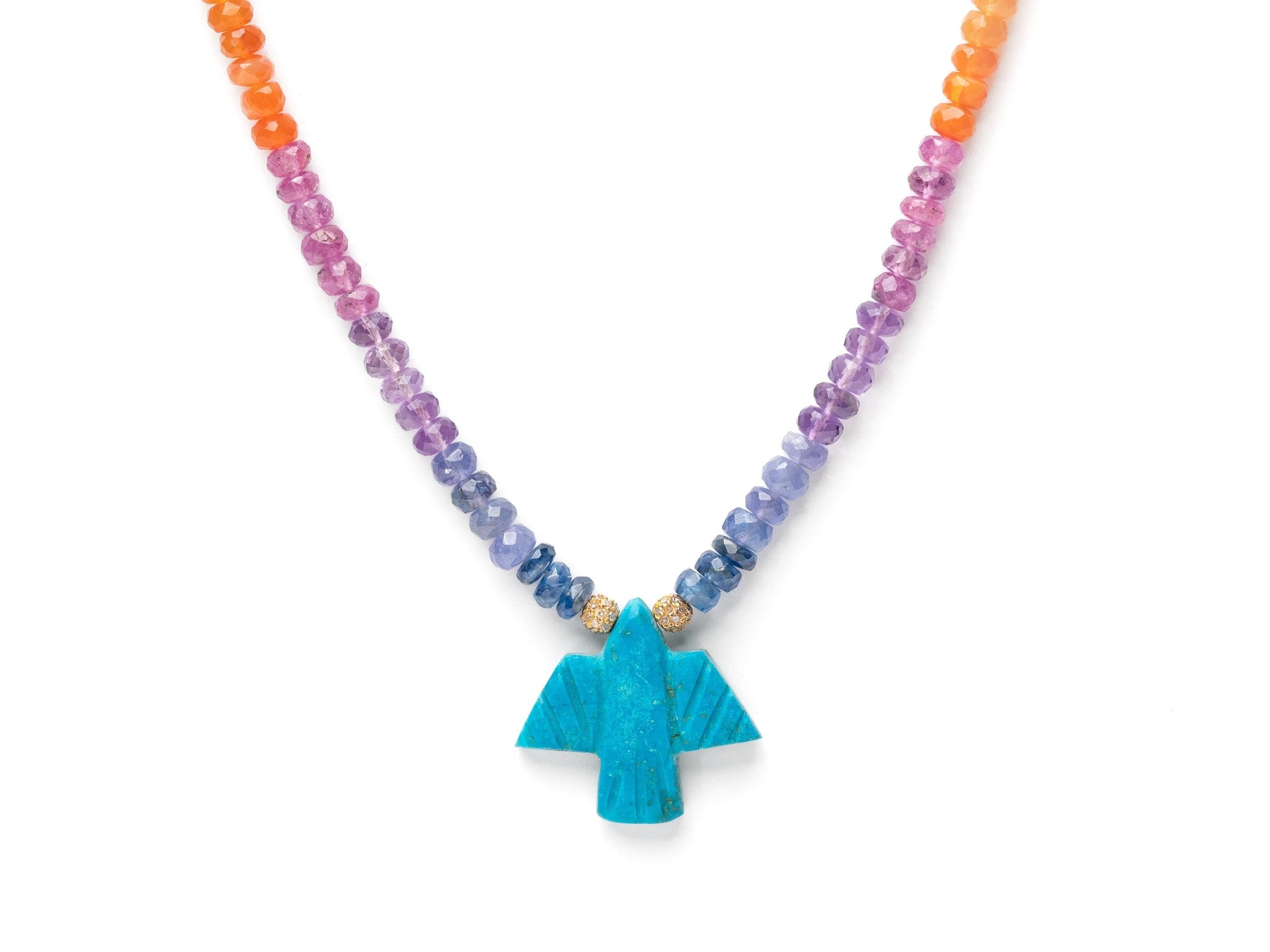 TURQUOISE THUNDERBIRD ON RAINBOW BEADED NECKLACE