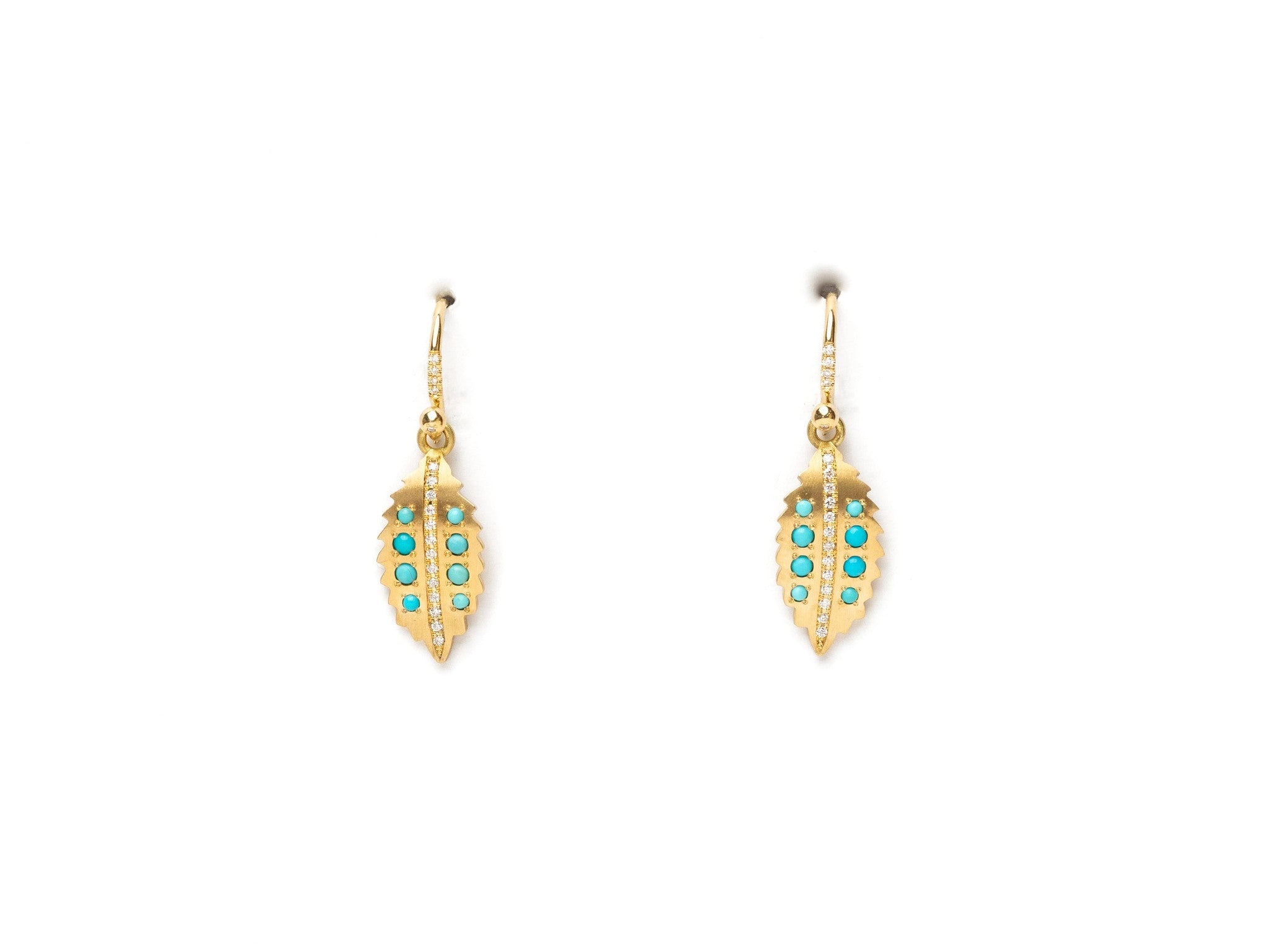 BOTANICAL TURQUOISE AND PAVE LEAF EARRINGS