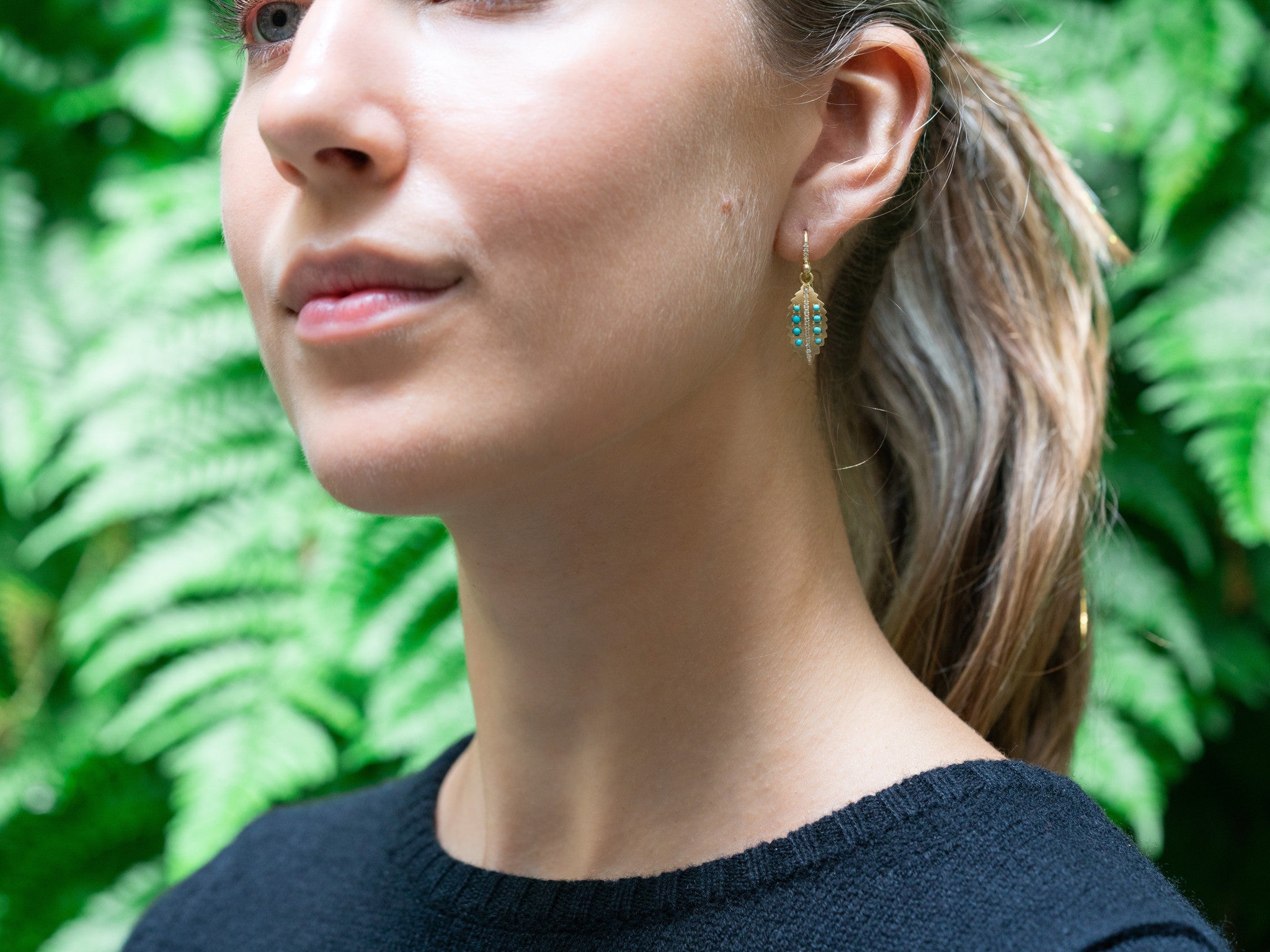 BOTANICAL TURQUOISE AND PAVE LEAF EARRINGS