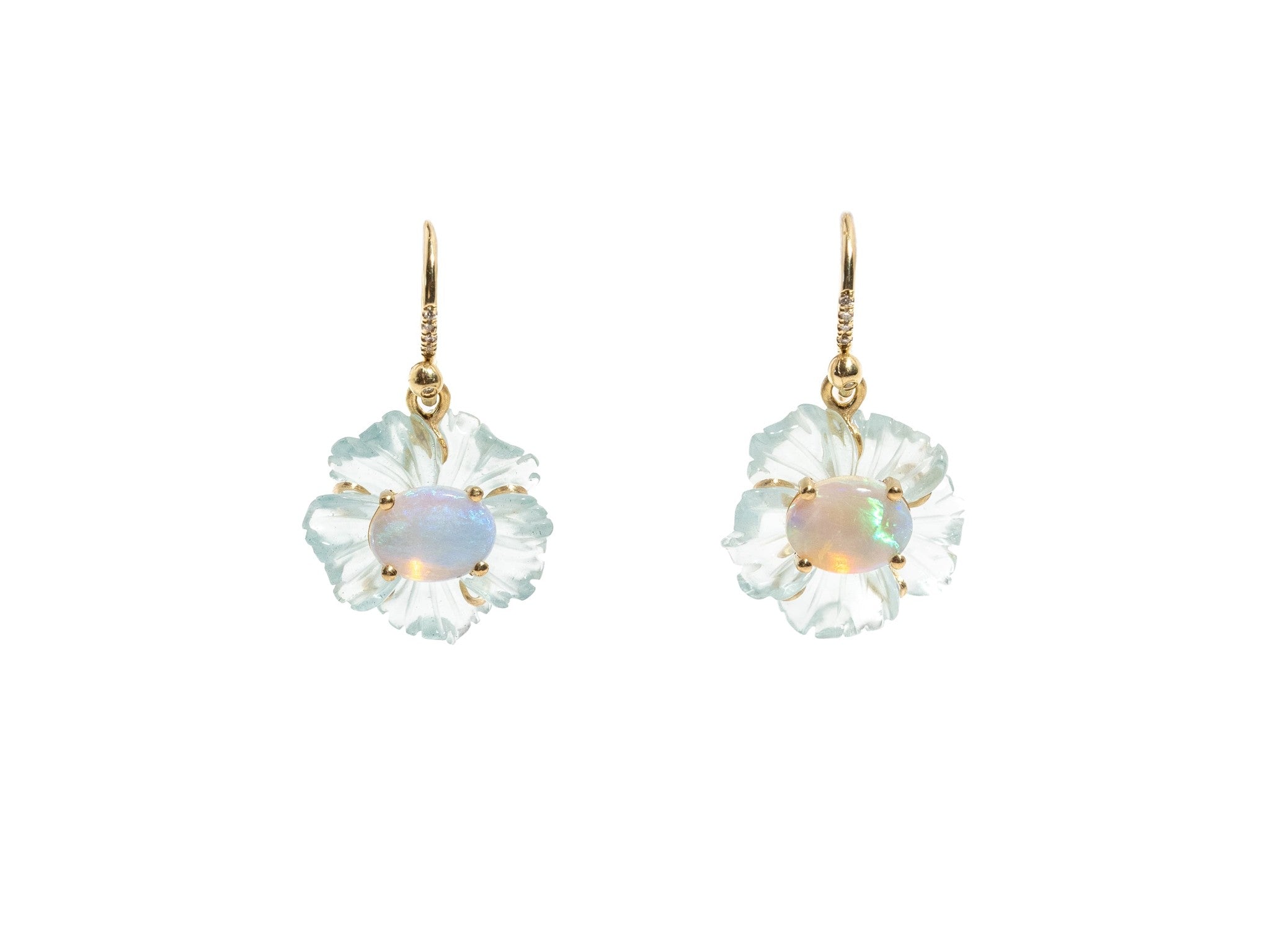 AQUAMARINE AND OPAL FLOWER EARRINGS