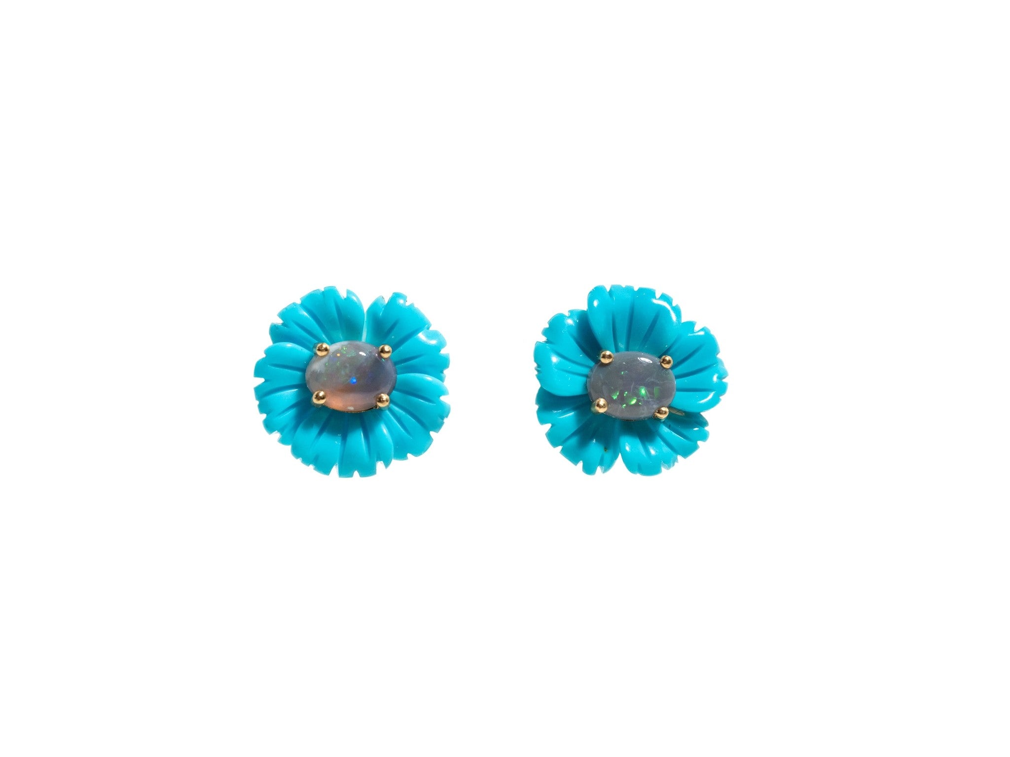 TURQUOISE AND OPAL TROPICAL FLOWER STUDS