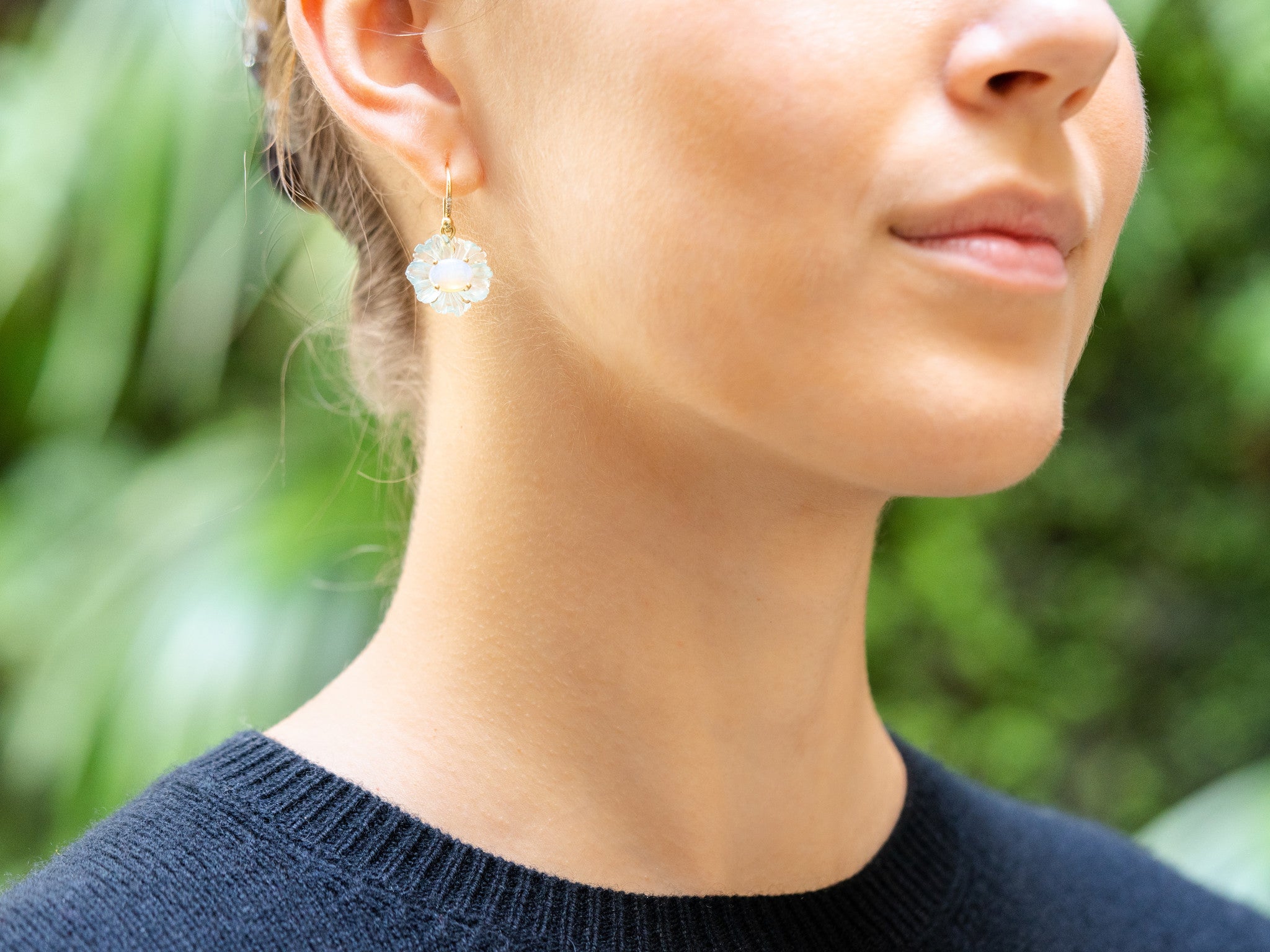 AQUAMARINE AND OPAL FLOWER EARRINGS