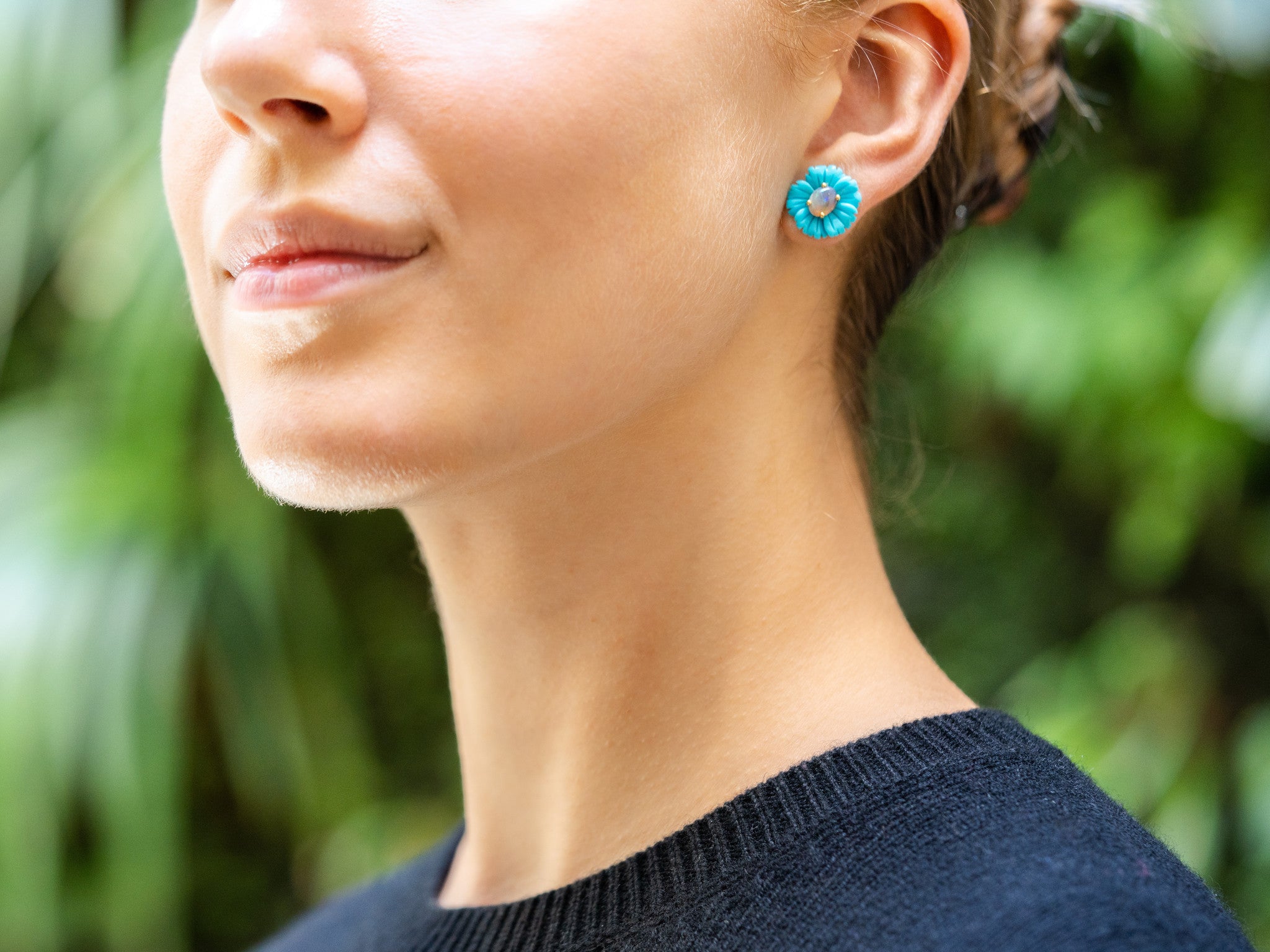 TURQUOISE AND OPAL TROPICAL FLOWER STUDS