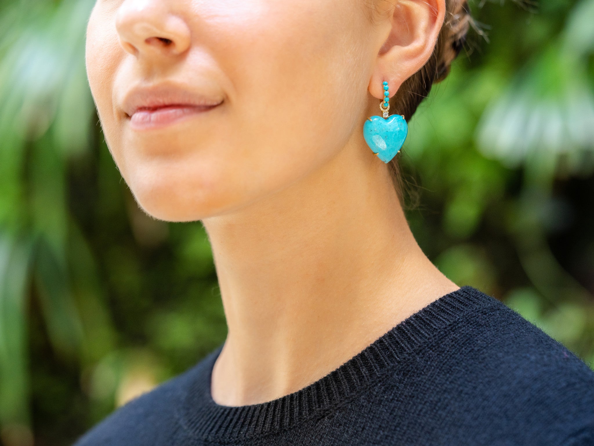 TURQUOISE HEART HUGGIE EARRINGS