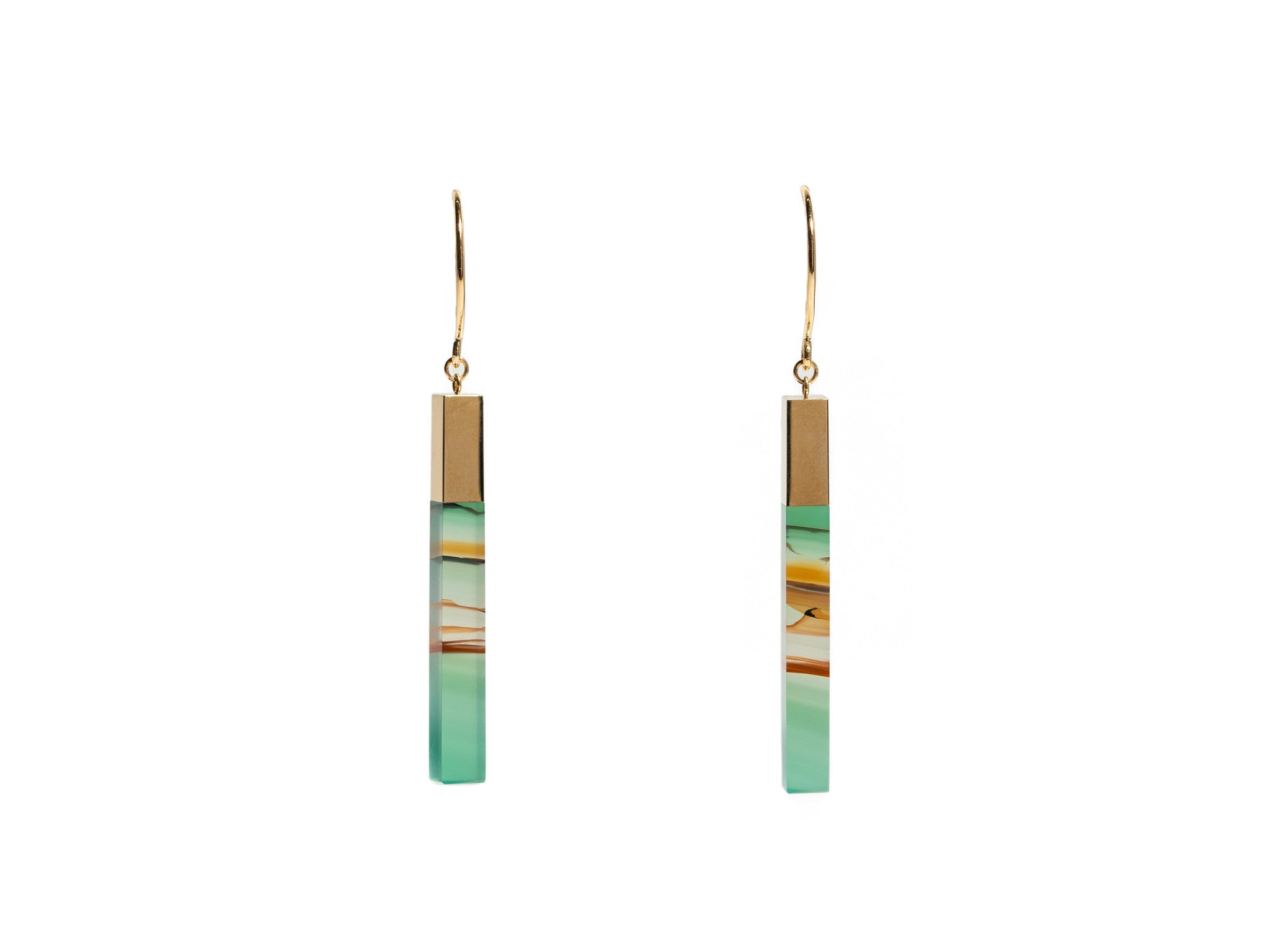 STICK GREEN PICTURE AGATE EARRINGS