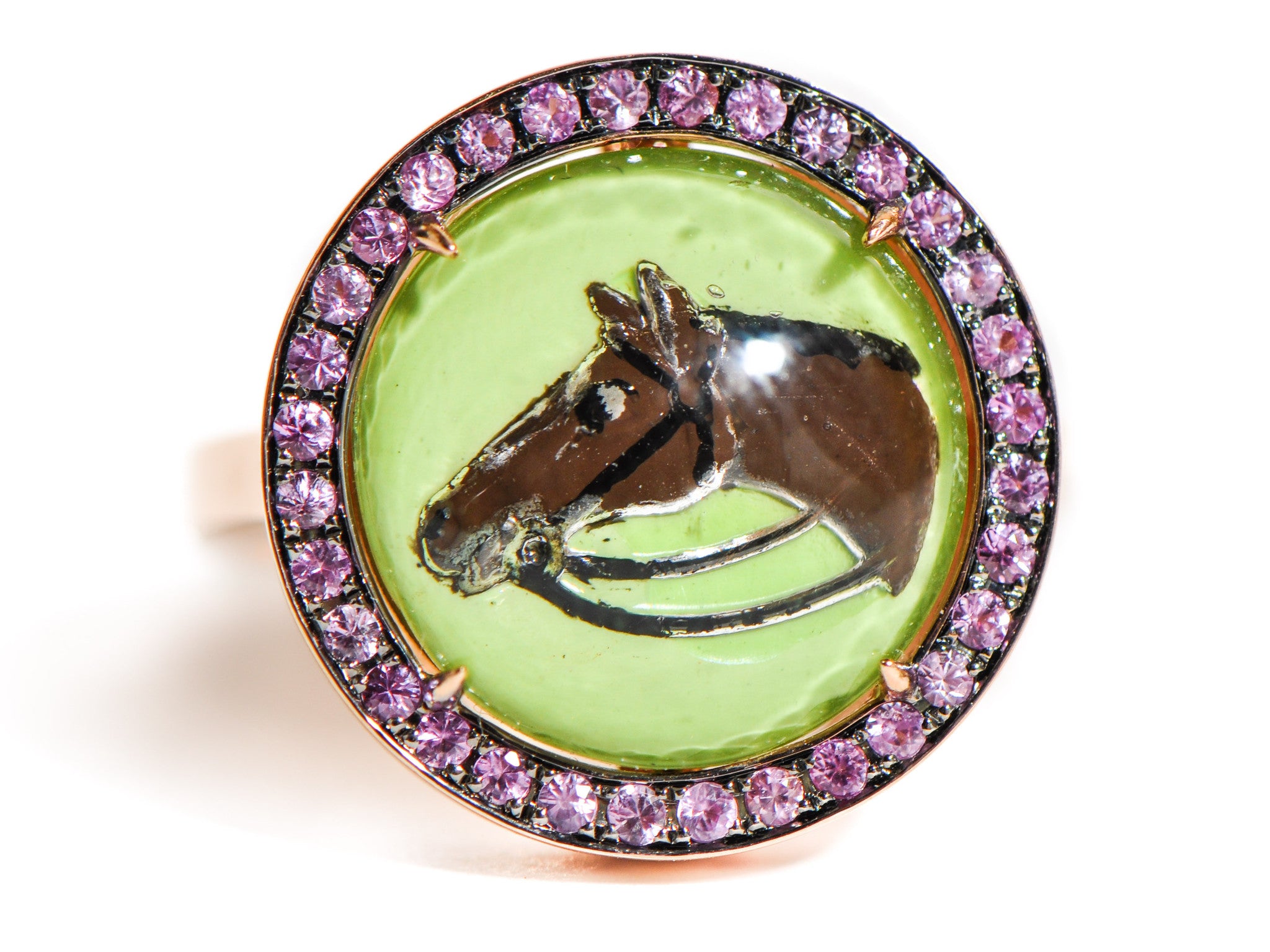 VINTAGE HORSE RING WITH PINK SAPPHIRES