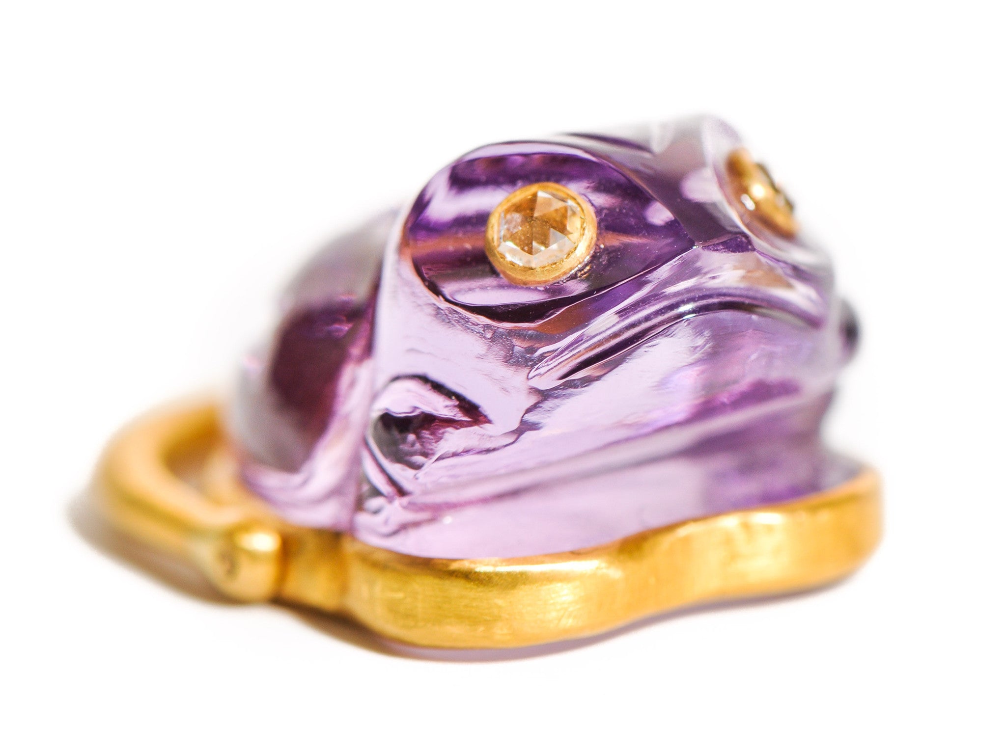 AMETHYST CARVED FROG RING WITH DIAMOND EYES