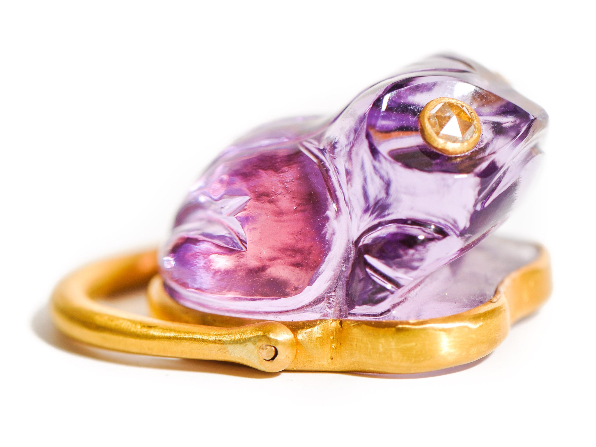 AMETHYST CARVED FROG RING WITH DIAMOND EYES