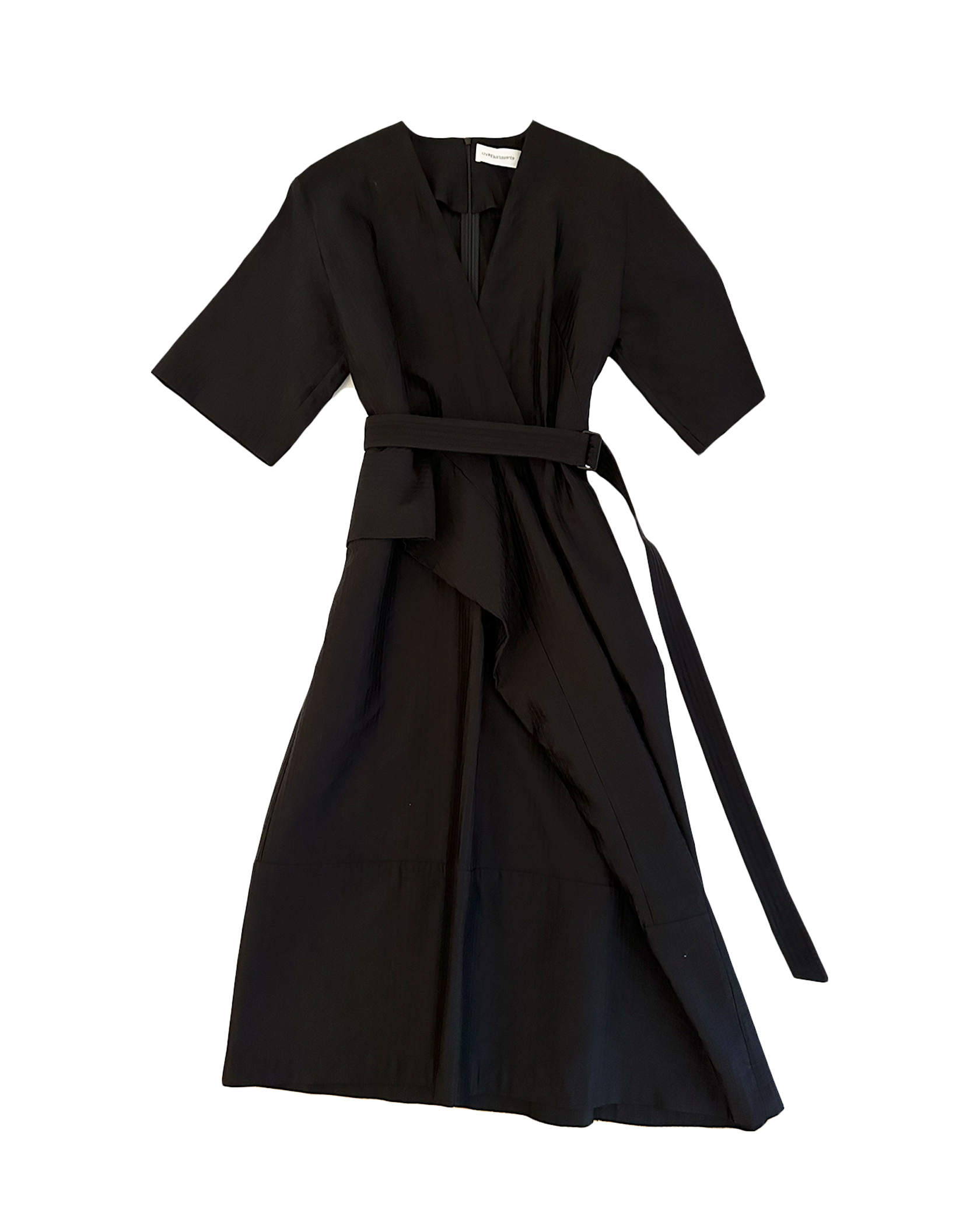 CHRISTIAN WIJNANTS | SHORT SLEEVE V-NECK QUILTED ASYMMETRICAL DAEVA DRESS