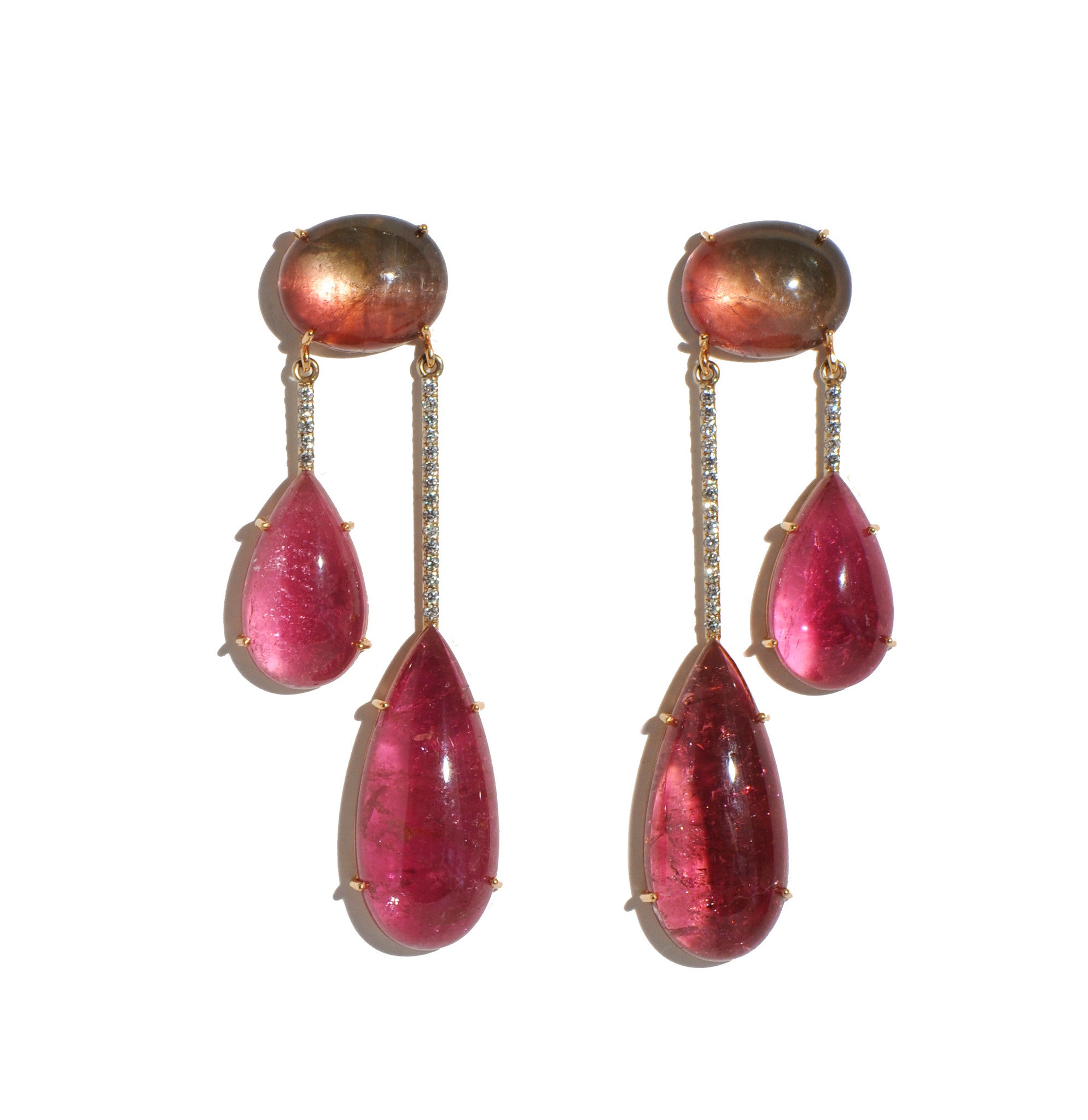 WATERMELON AND PINK TOURMALINE DOUBLE DROP EARRINGS