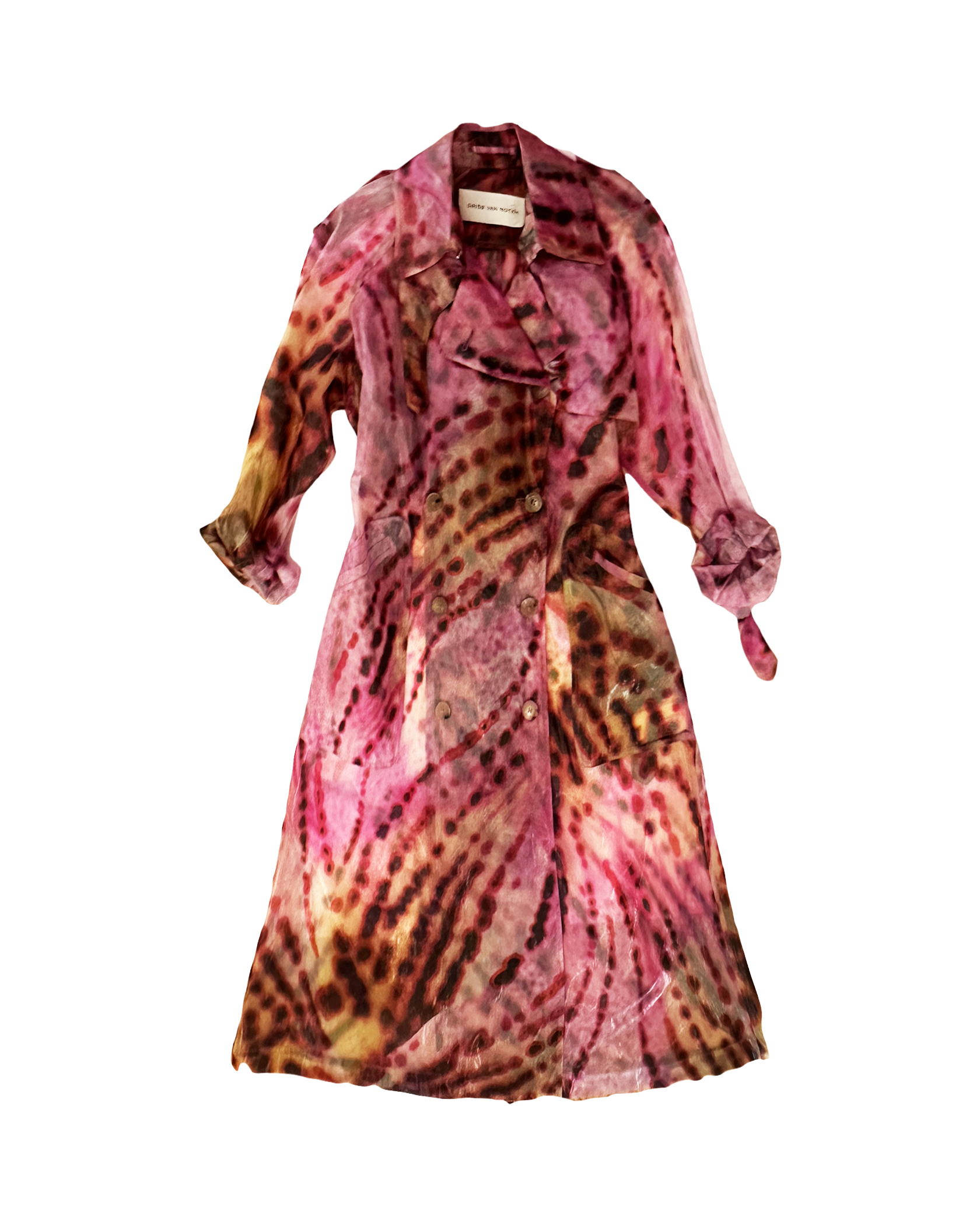 DRIES VAN NOTEN | LONG SLEEVE TRANSPARENT PRINTED TRENCH JACKET