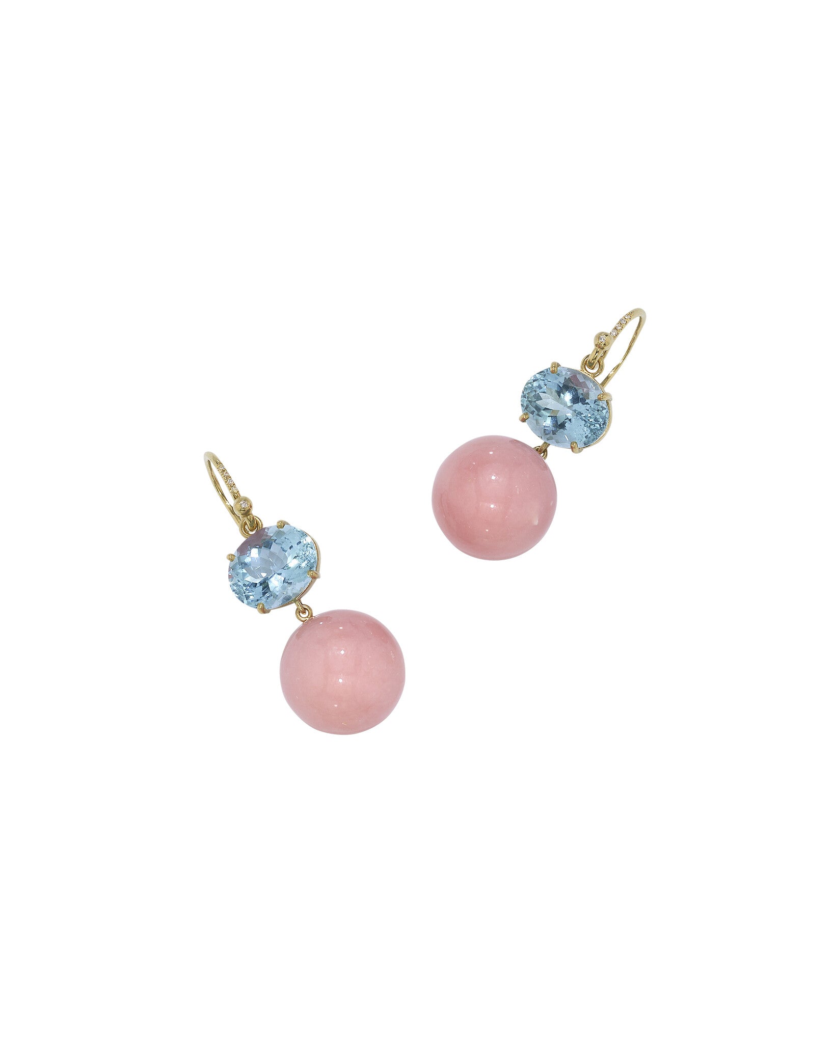 PINK OPAL GUMBALL & AQUAMARINE EARRINGS