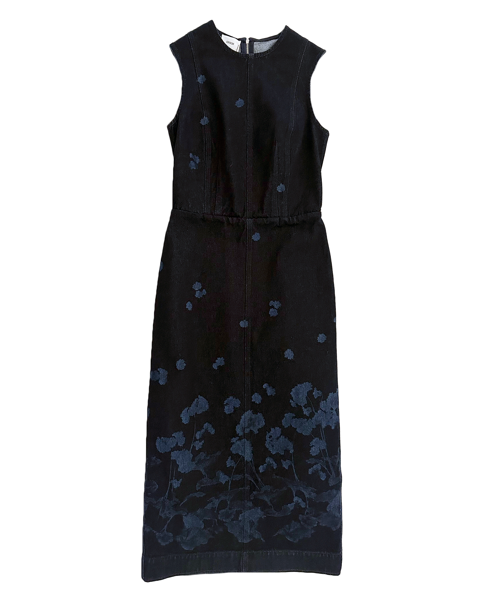 ERDEM | SLEEVELESS DENIM FLORAL MIDI DRESS