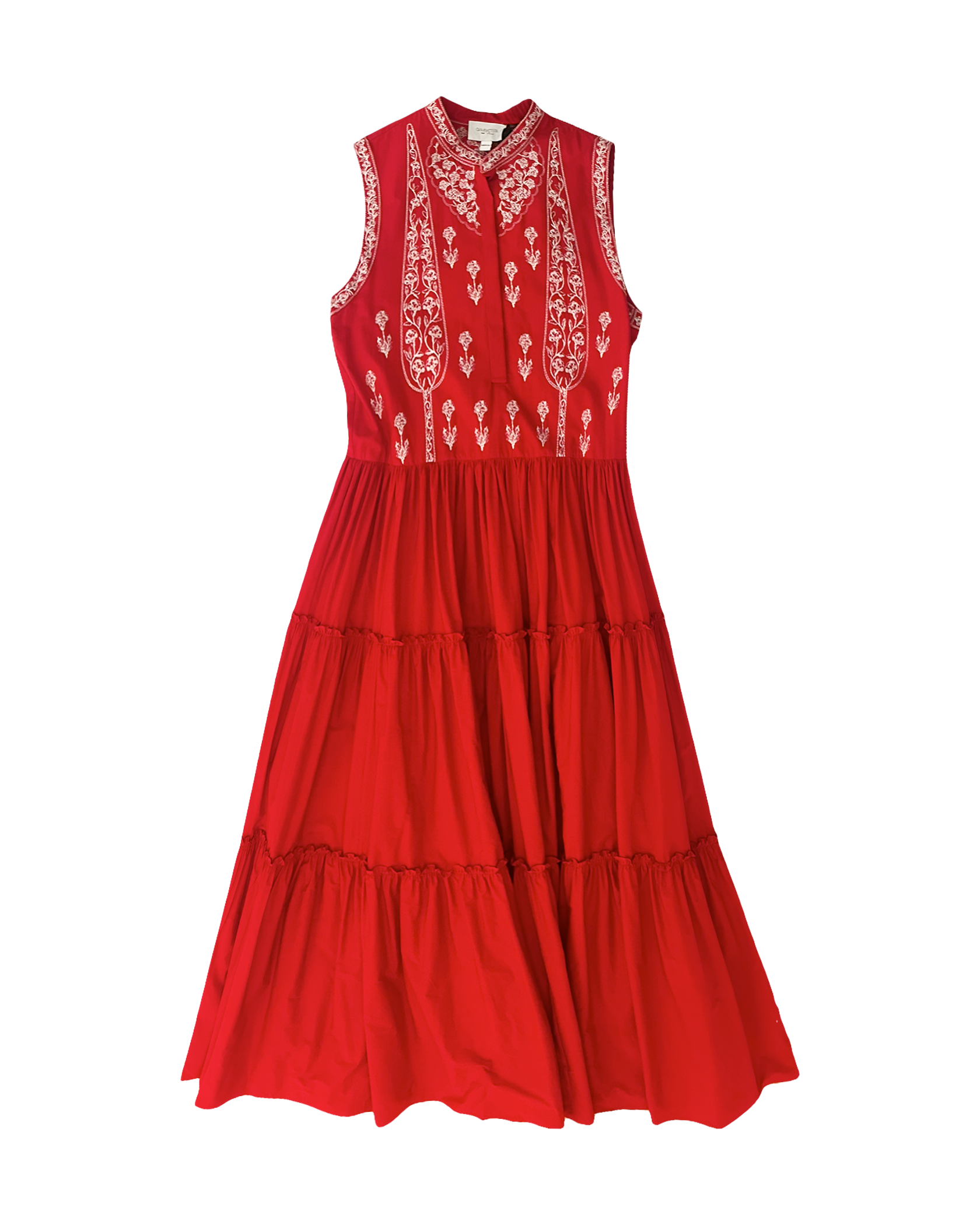 GIAMBATTISTA VALLI | SLEEVELESS EMBROIDERED COTTON POPLIN MIDI DRESS