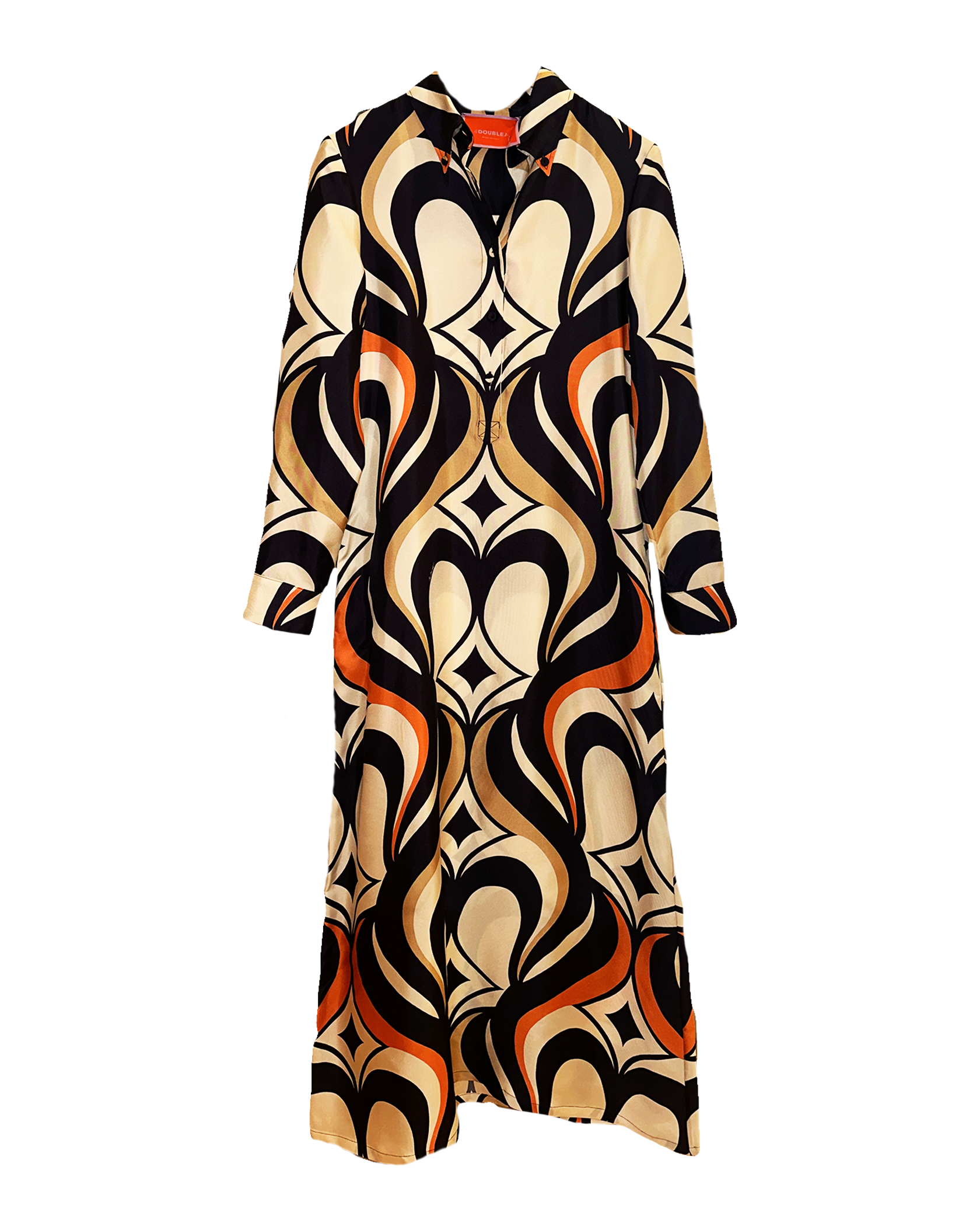 LA DOUBLE J | LONG SLEEVE HIGH NECK PRINTED CHEMISE SWING MAXI DRESS