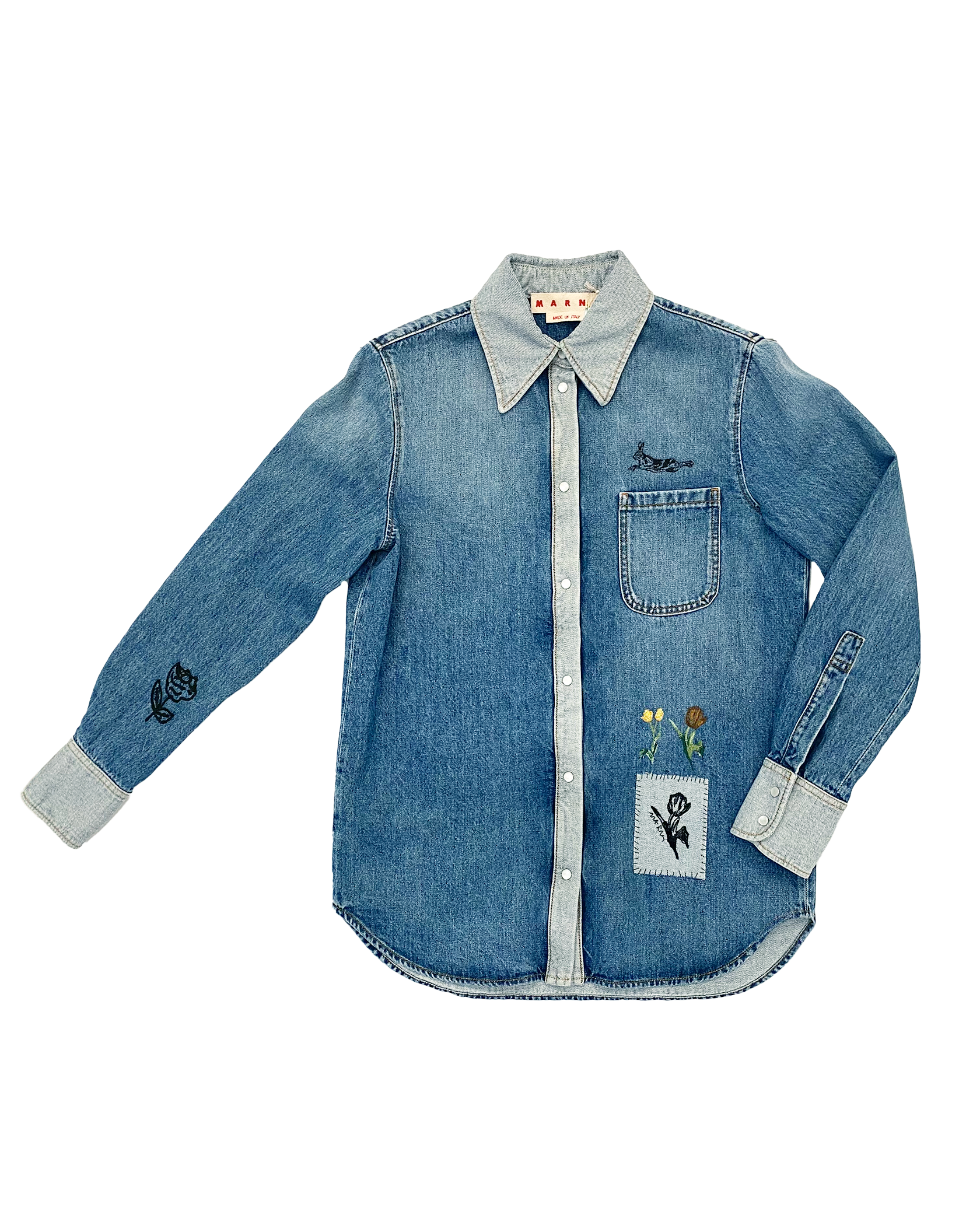 MARNI | DENIM PATCHWORK BUTTON DOWN TOP
