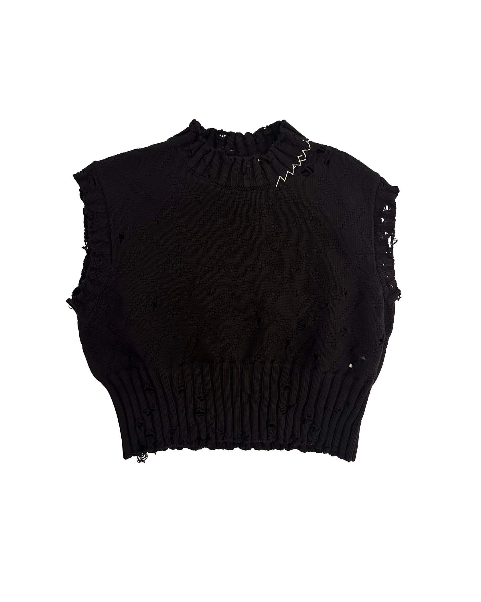 MARNI | CAP SLEEVE BOXY DISTRESSED KNIT SWEATER