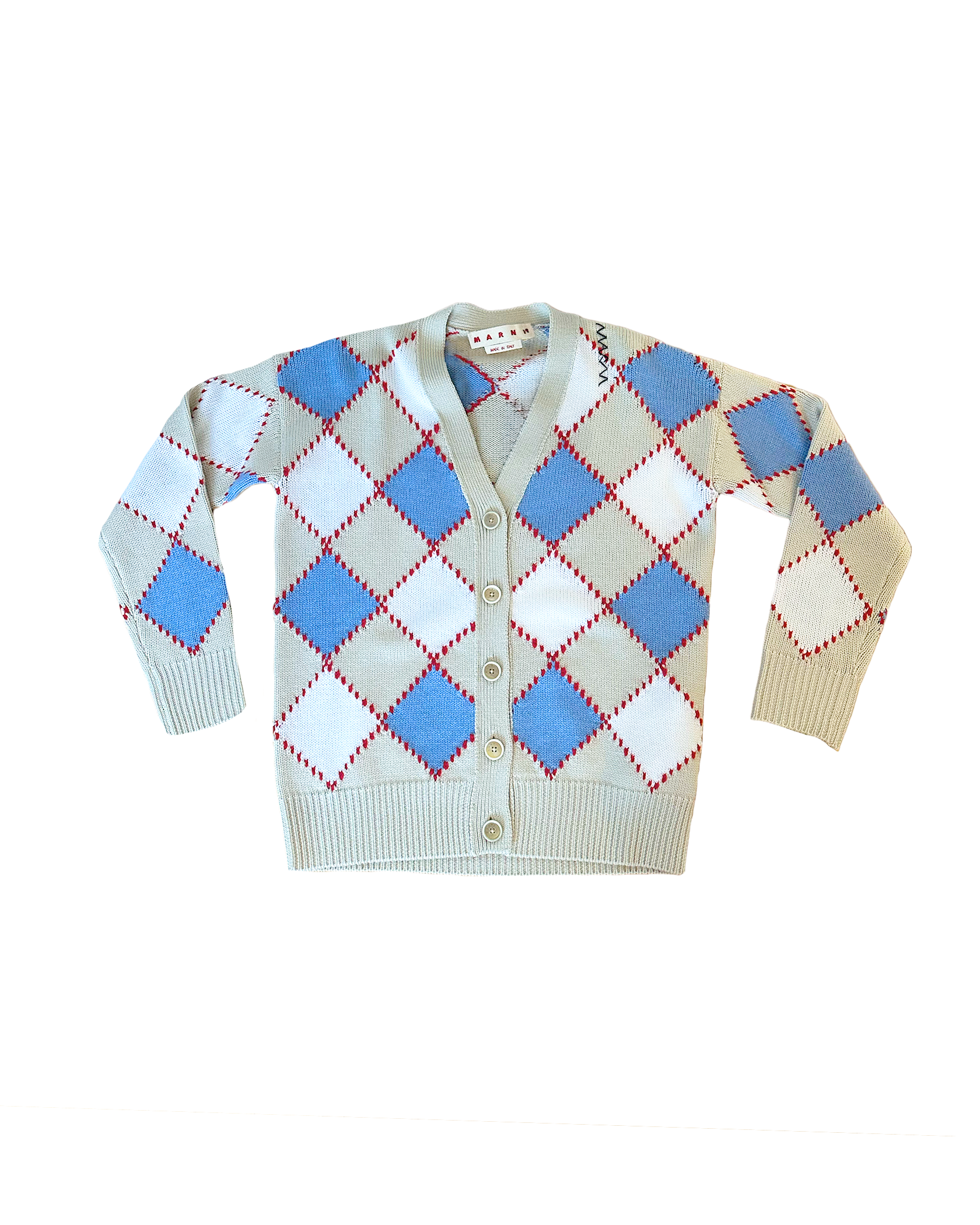 MARNI | LONG SLEEVE VNECK ARGYLE OVERSIZED CARDIGAN