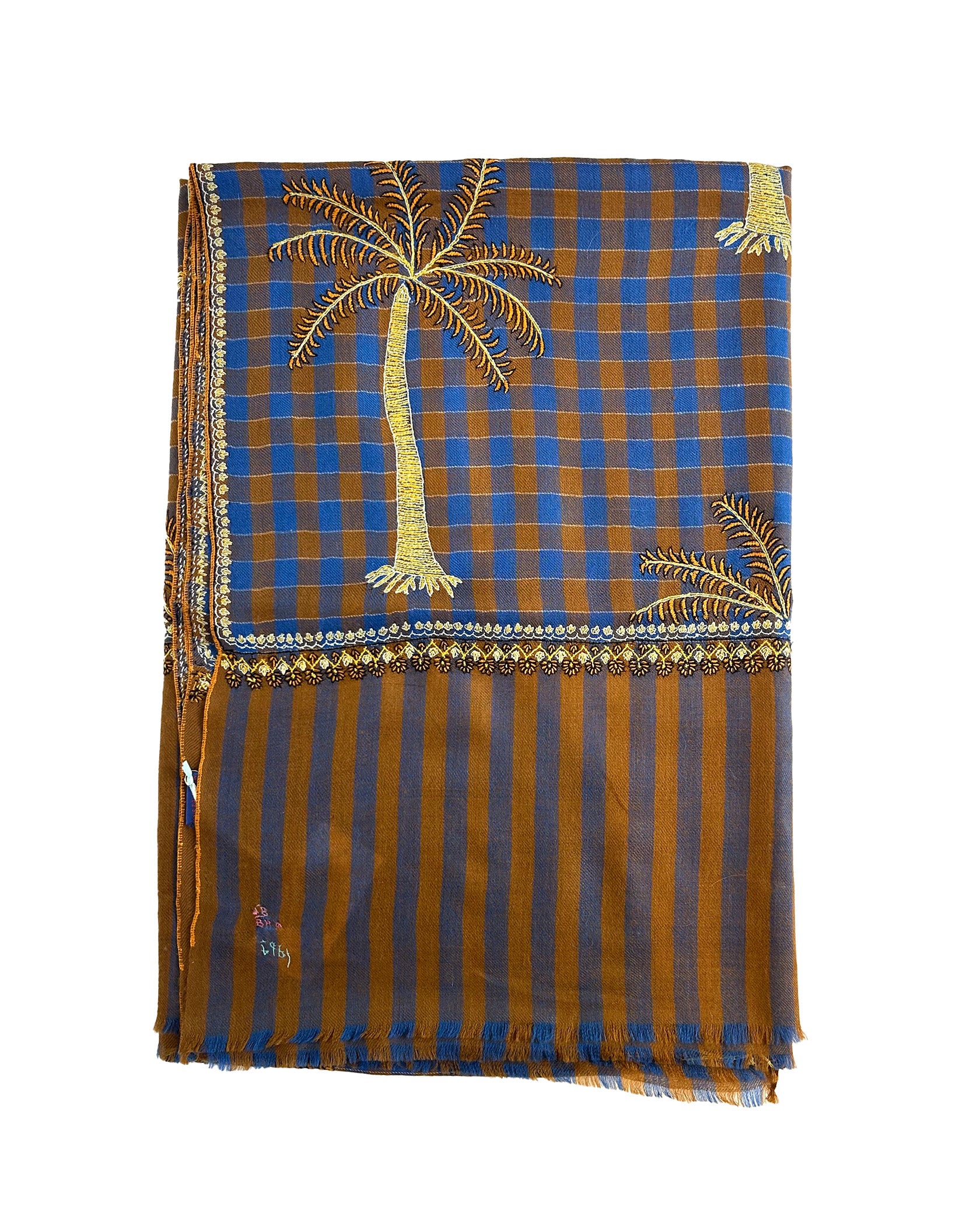 YASER | BLUE BROWN PLAID PALM TREE SHAWL