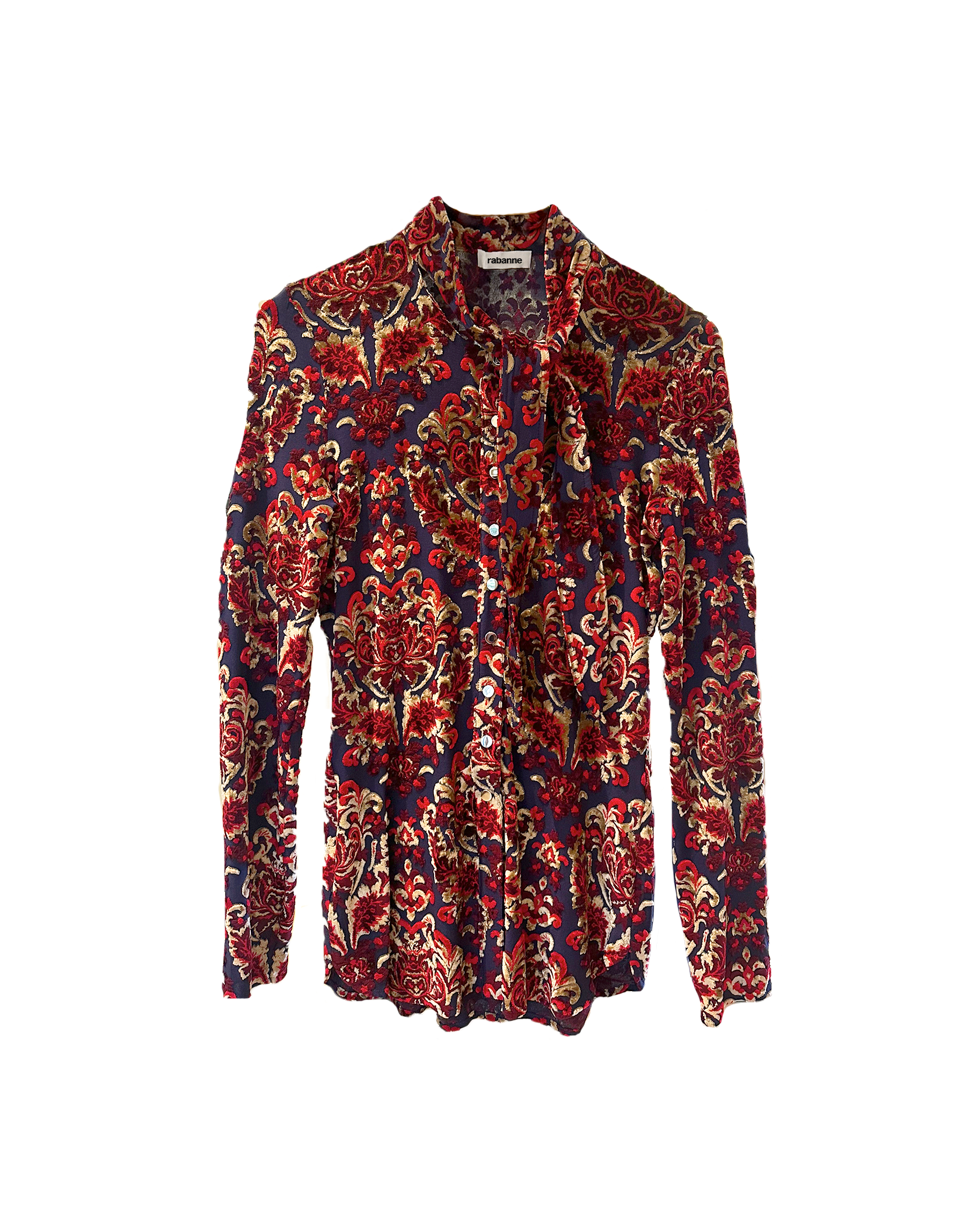 RABANNE | LONG SLEEVE TIE NECK VELVET BLOUSE