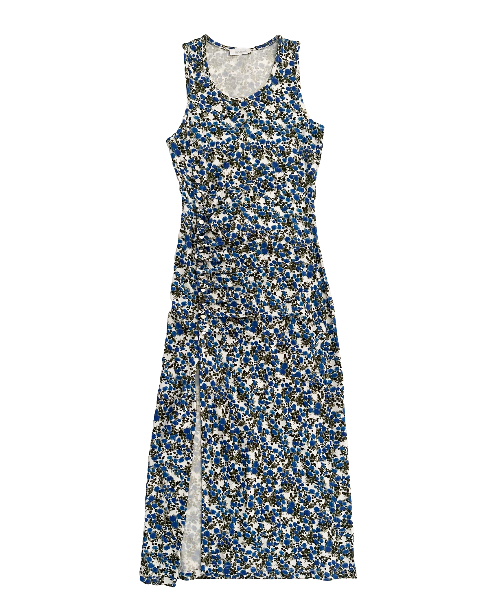 RABANNE | SLEEVELESS FLORAL PRINTED RUCHED MAXI DRESS