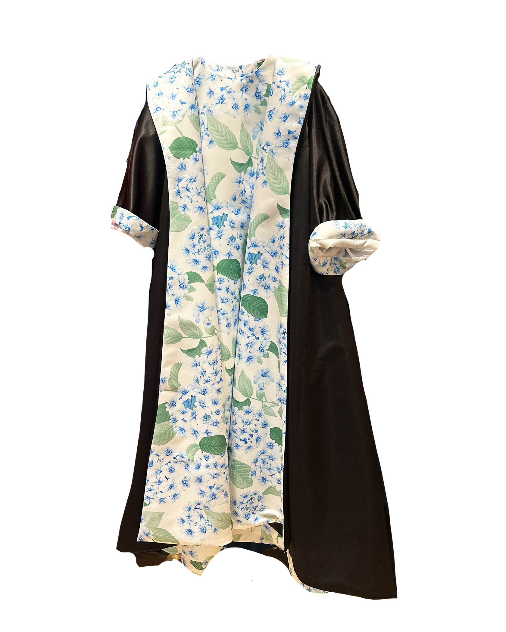 RICHARD QUINN | SLEEVELESS HYDRANGEA PRINT COLUMN DRESS WITH LONG JACKET