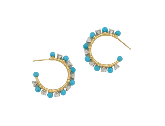 3MM TURQUOISE AND DIAMOND SMALL HOOPS