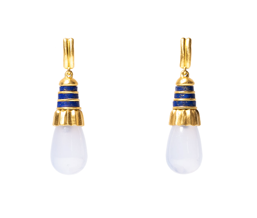 CHALCEDONY AND LAPIS BABY PYXIS EARRINGS