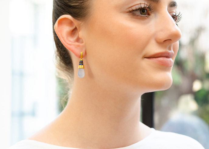 CHALCEDONY AND LAPIS BABY PYXIS EARRINGS