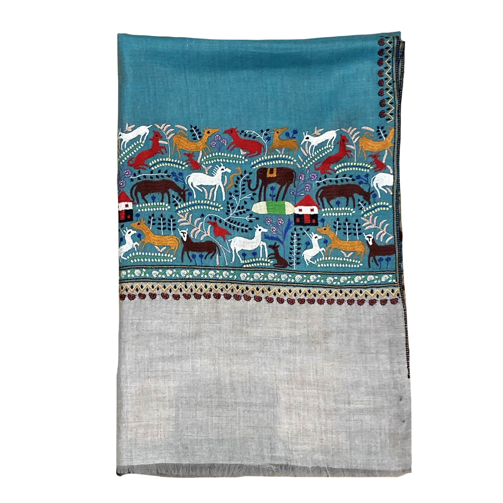 SAFARI ANIMAL EMBROIDERED SHAWL