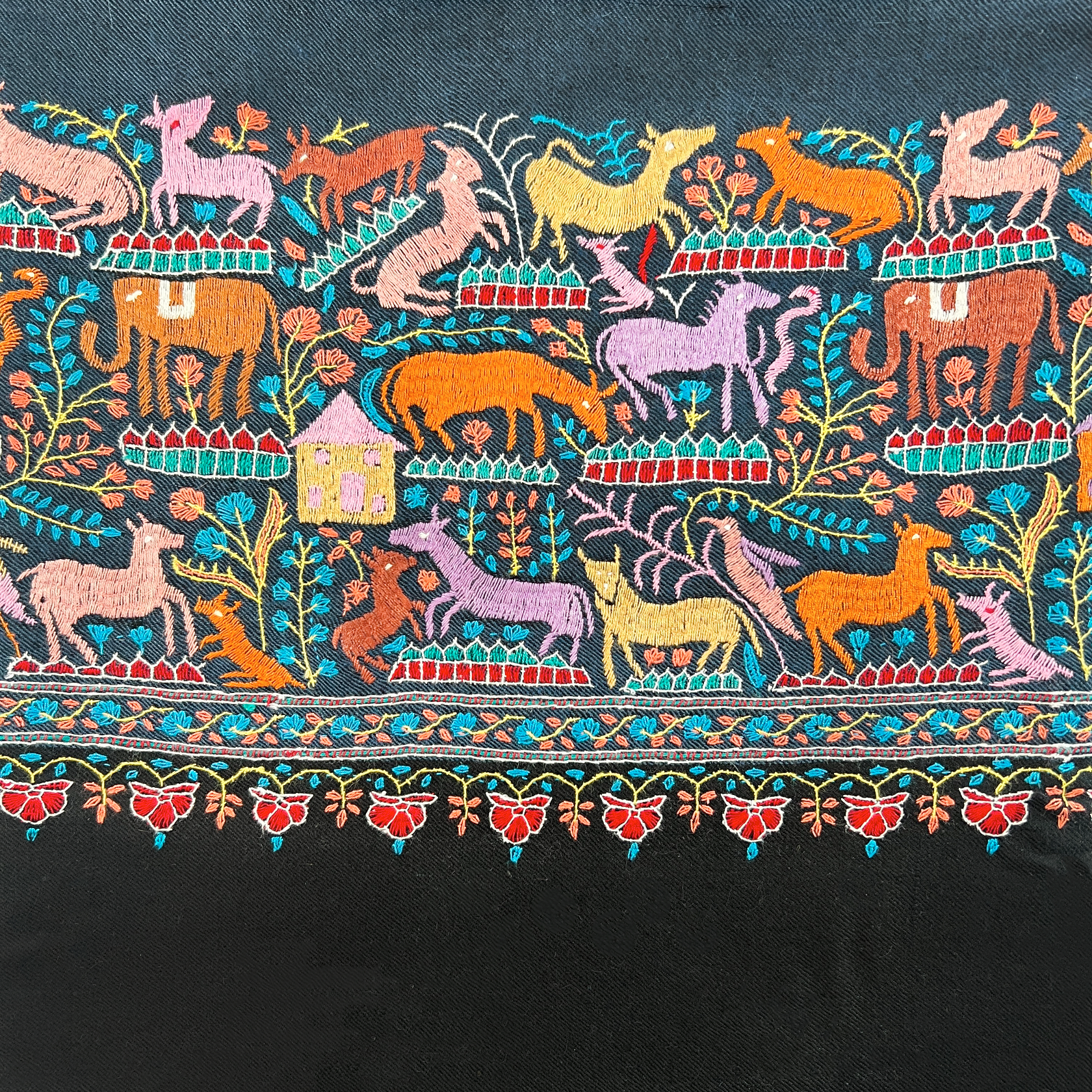 ANIMAL BORDER EMBROIDERED SHAWL