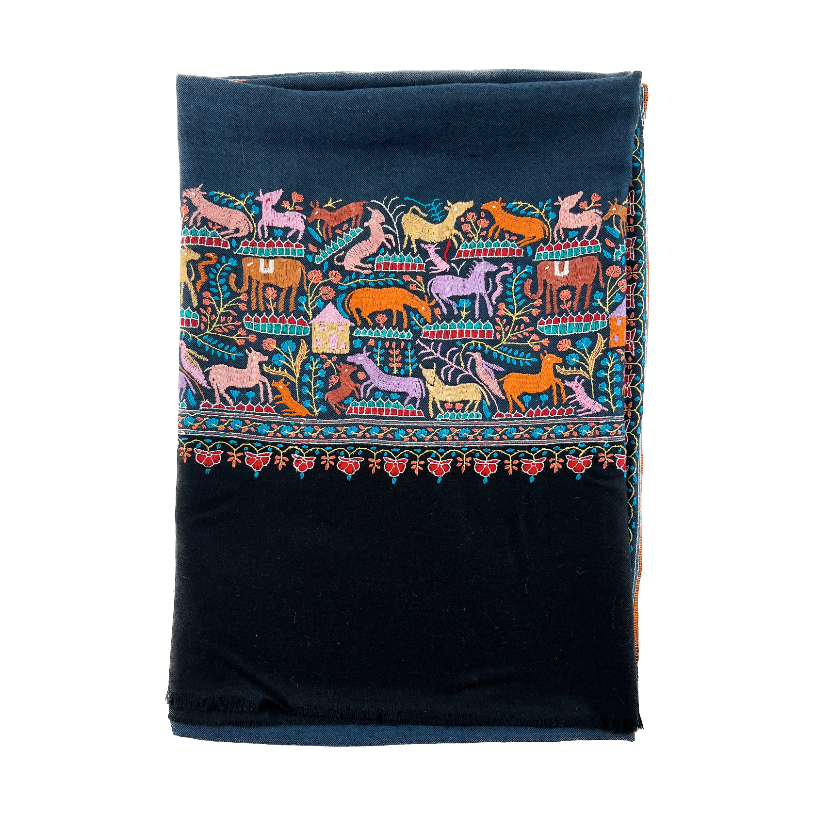 ANIMAL BORDER EMBROIDERED SHAWL